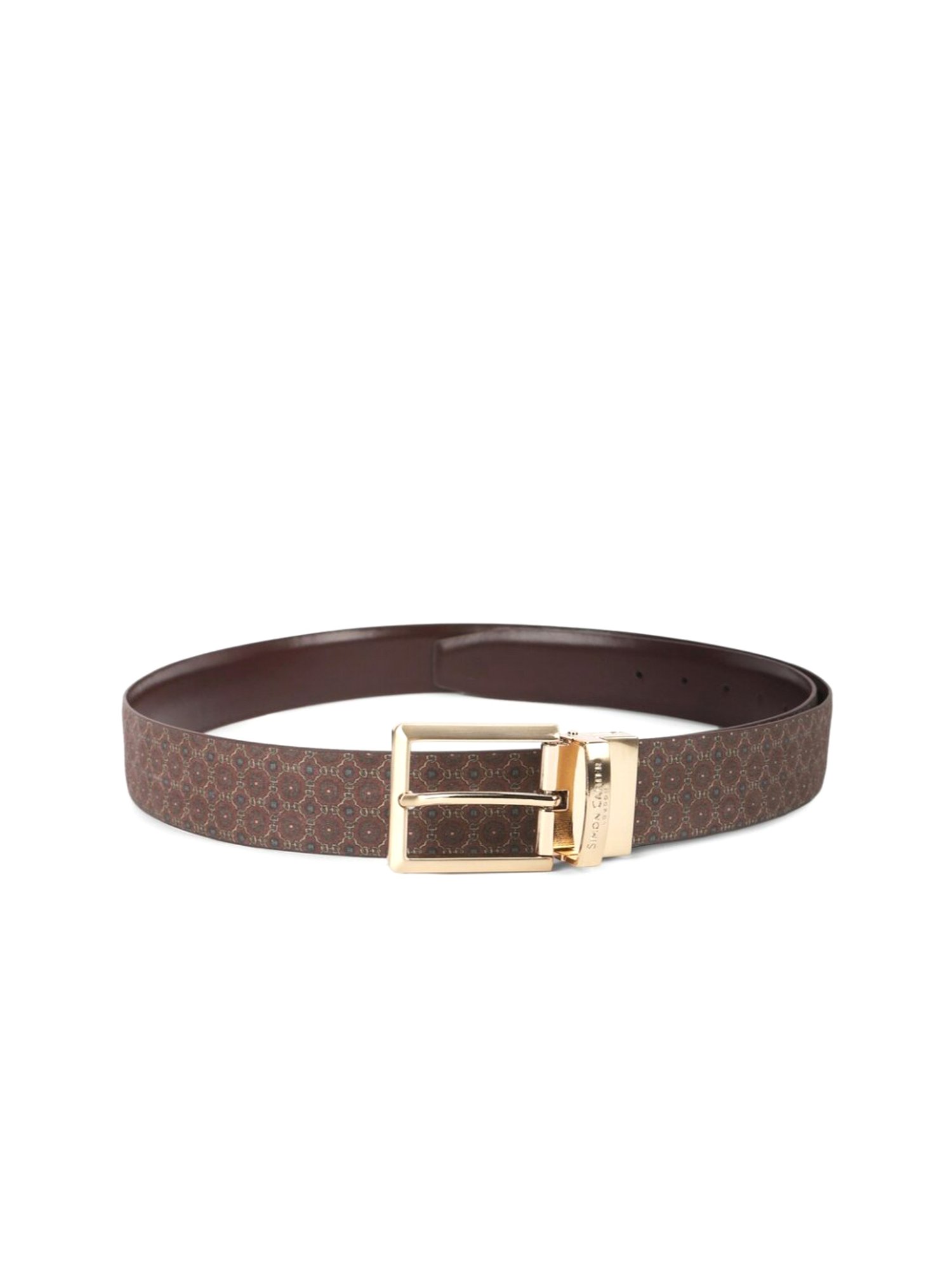 Simon Carter Brown Leather Printed Casual Belt for Men