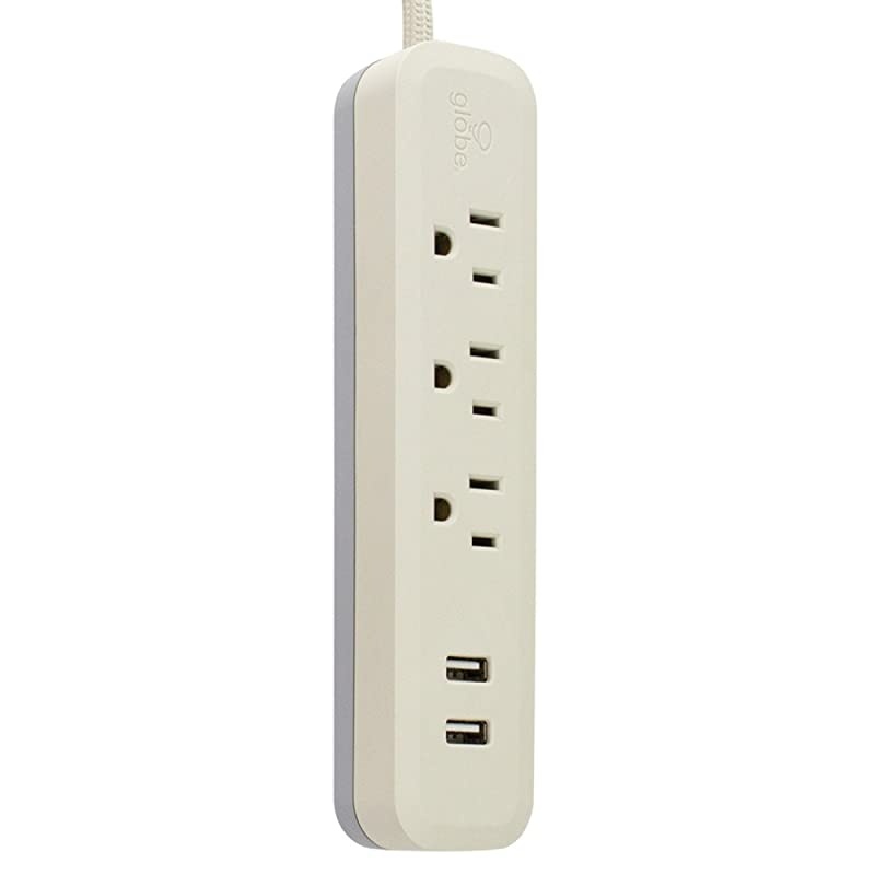 Electric Designer Series 6ft 3Outlet USB Surge Protector Power Strip 2x USB Ports Right Angle Plug Taupe Rubberized Finish 78388