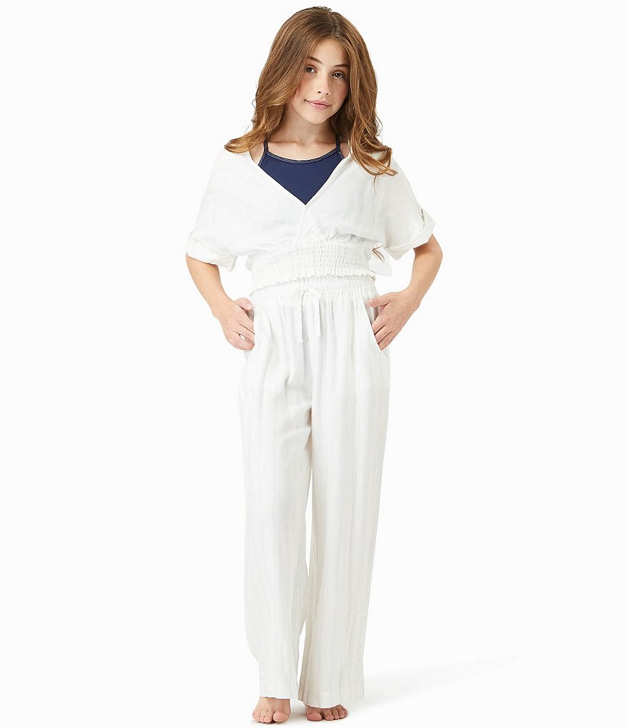 Habitual Big Girls 7-16 V-Neck Lurex-Striped Top & Palazzo Pant Swimsuit Cover-Up