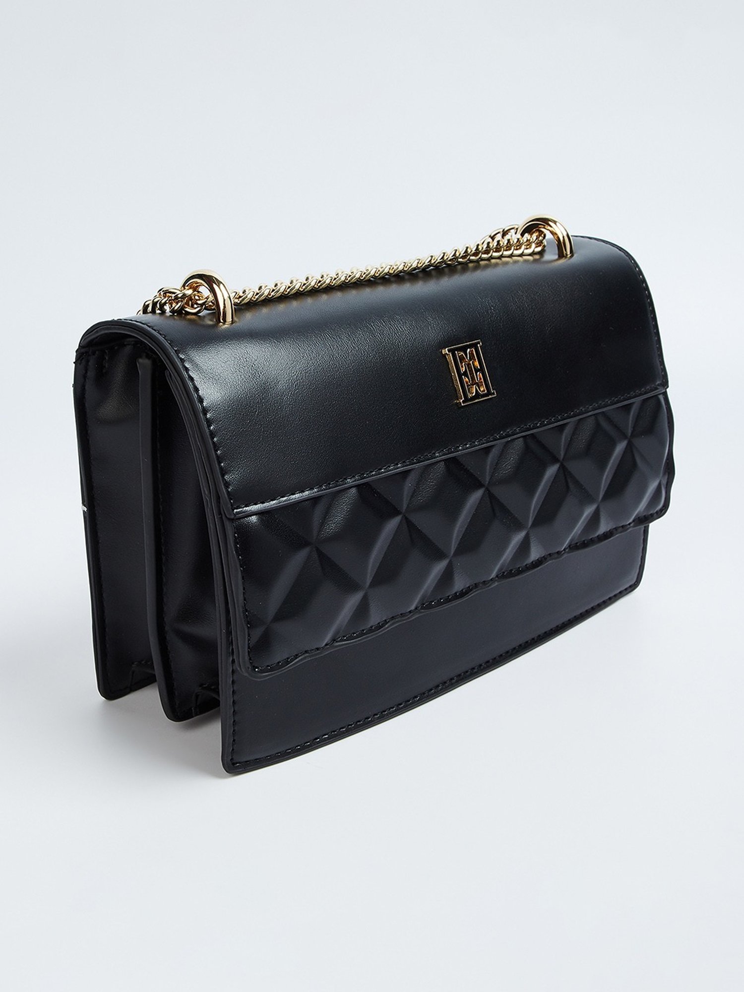 Elle Black Textured Sling Handbag