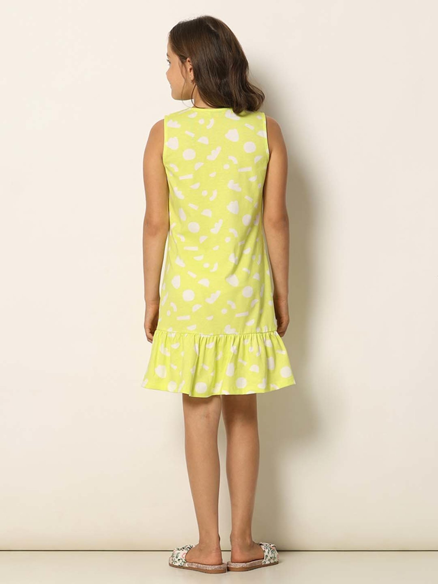 VERO MODA GIRL Green Cotton Printed Dress