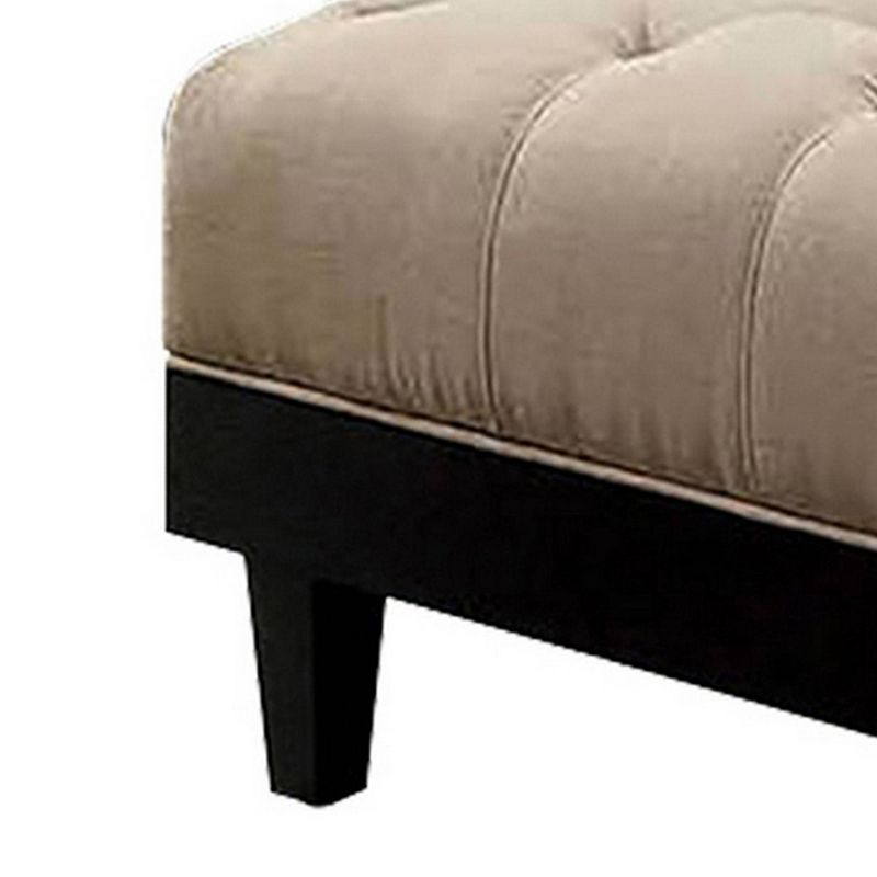 40" Ottoman with Button Tufted Padded Seat Beige/Black - Benzara