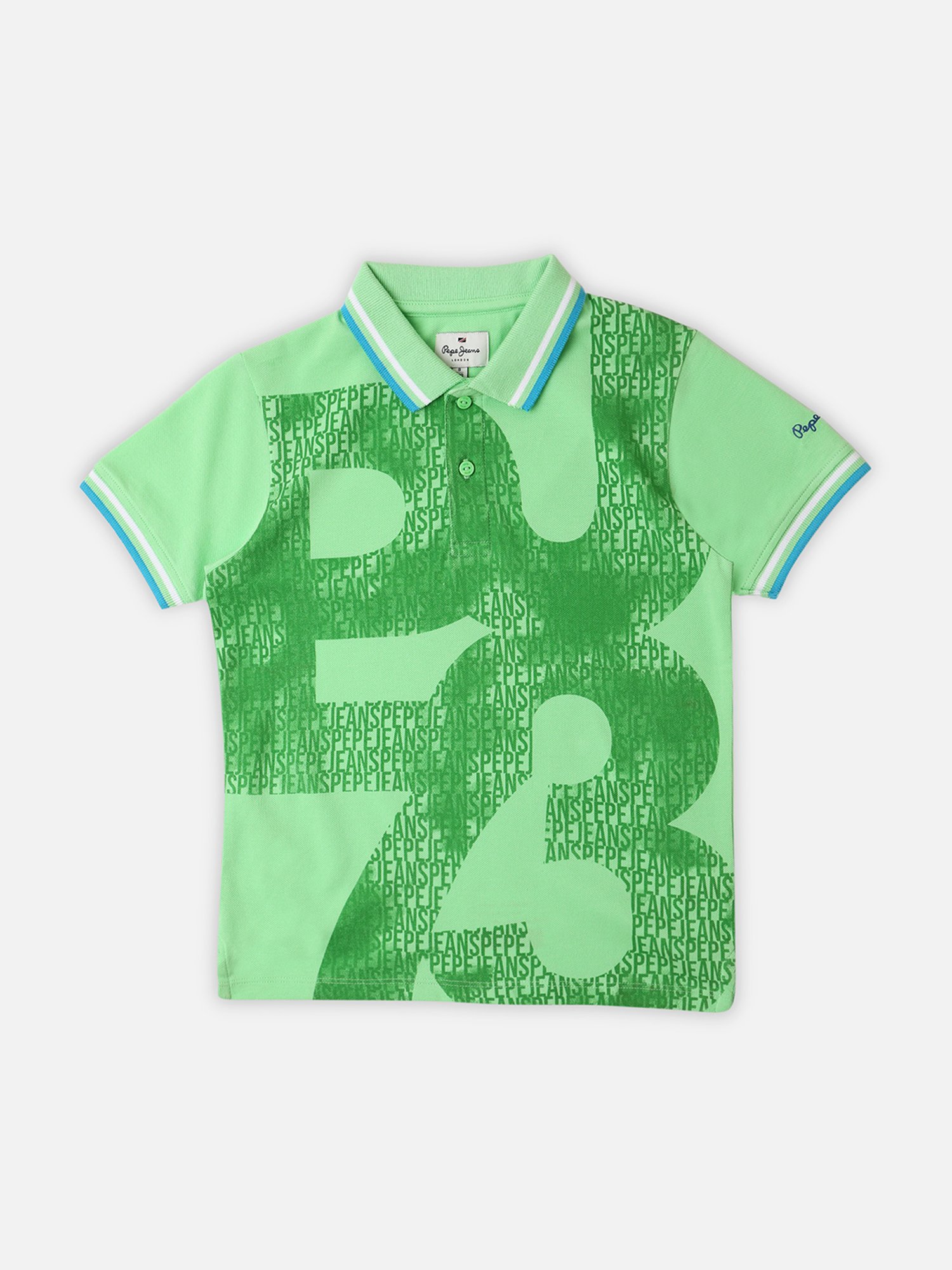 Pepe Jeans Boys Green Printed Polo T-Shirt