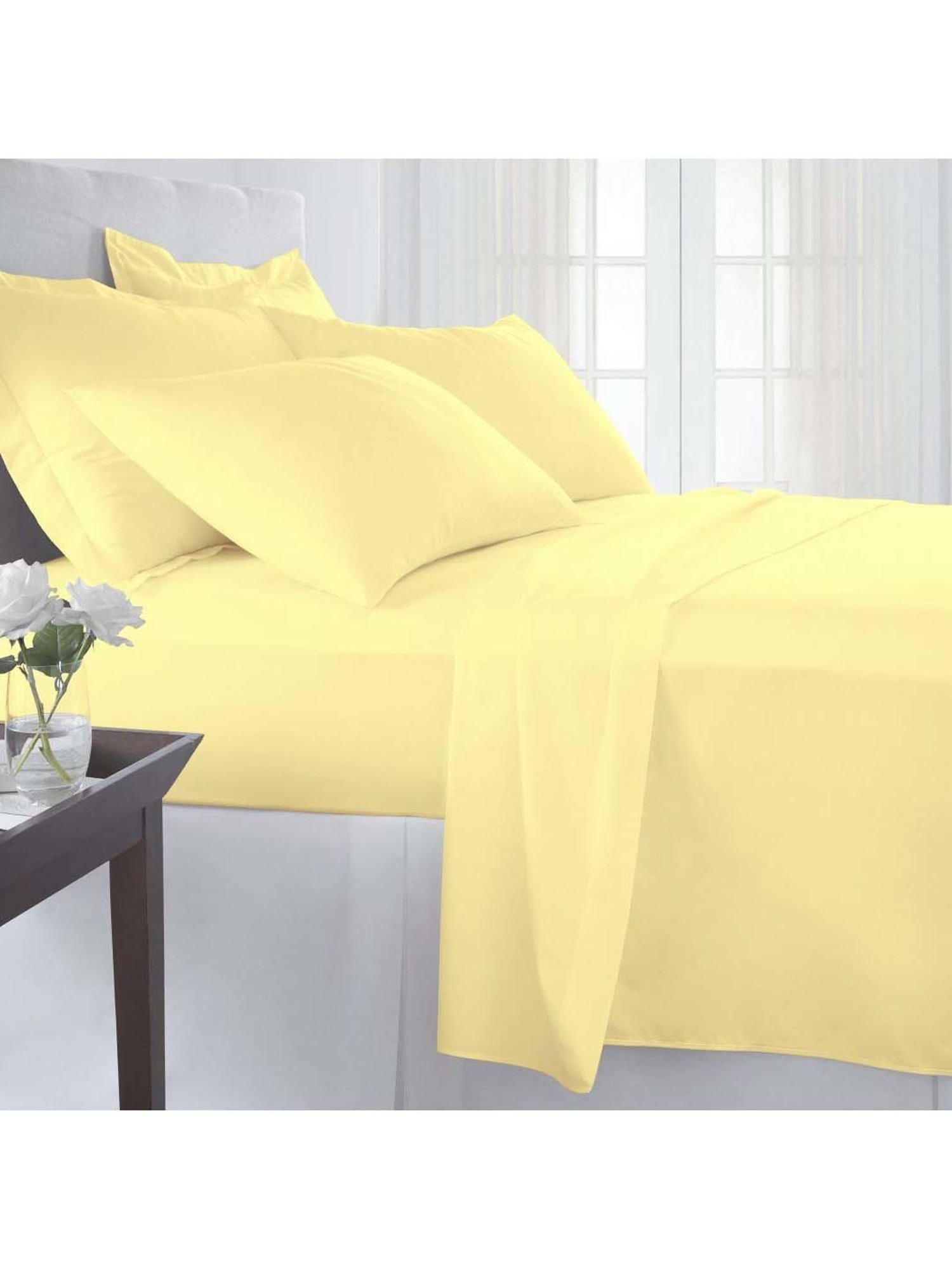 Pizuna Long Staple Mellow Yellow Cotton 400 TC Single Bedsheet with 2 Pillow Covers
