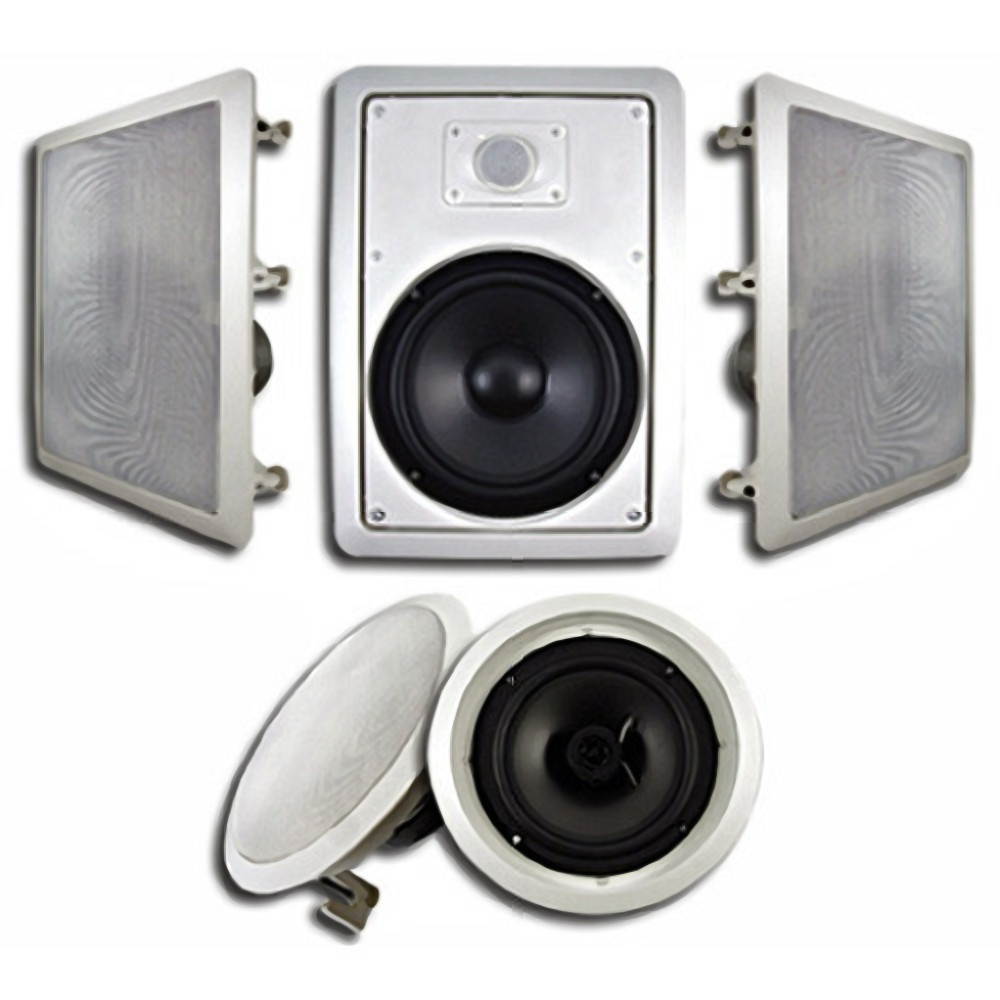 Acoustic Audio 5.1 Speaker System Flush Mount 5 Speaker Set and 6" Powered Sub