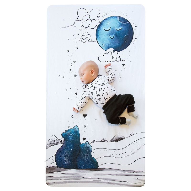 JumpOff Jo Fitted Crib Sheet - Cotton Crib Sheet for Standard Sized Crib Mattresses - Hypoallergenic and Breathable - 28 x 52 Inches - Mama Bear Blue