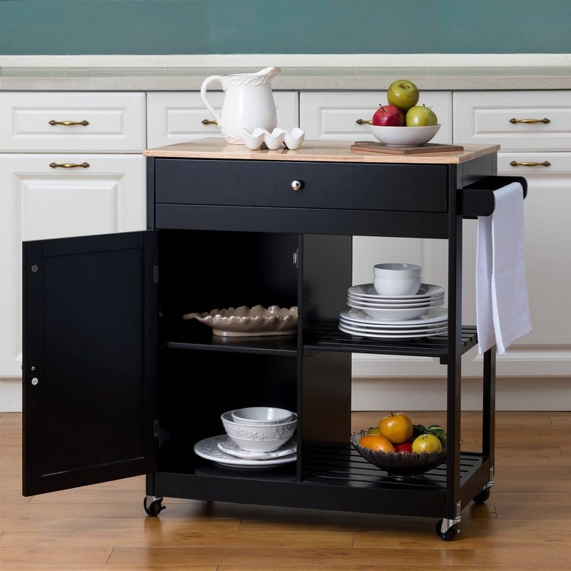 Wooden Basic Kitchen Island with 1 Drawer, 1 Door and 2-Tiers Black - Glitzhome
