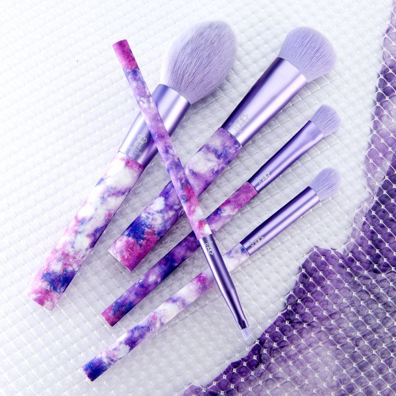MODA Brush 5pc Peaceful Purple Tie Dye Makeup Brush Set, Includes - Blush, Domed Shadow, Crease, and Angle Eyeliner Brushes