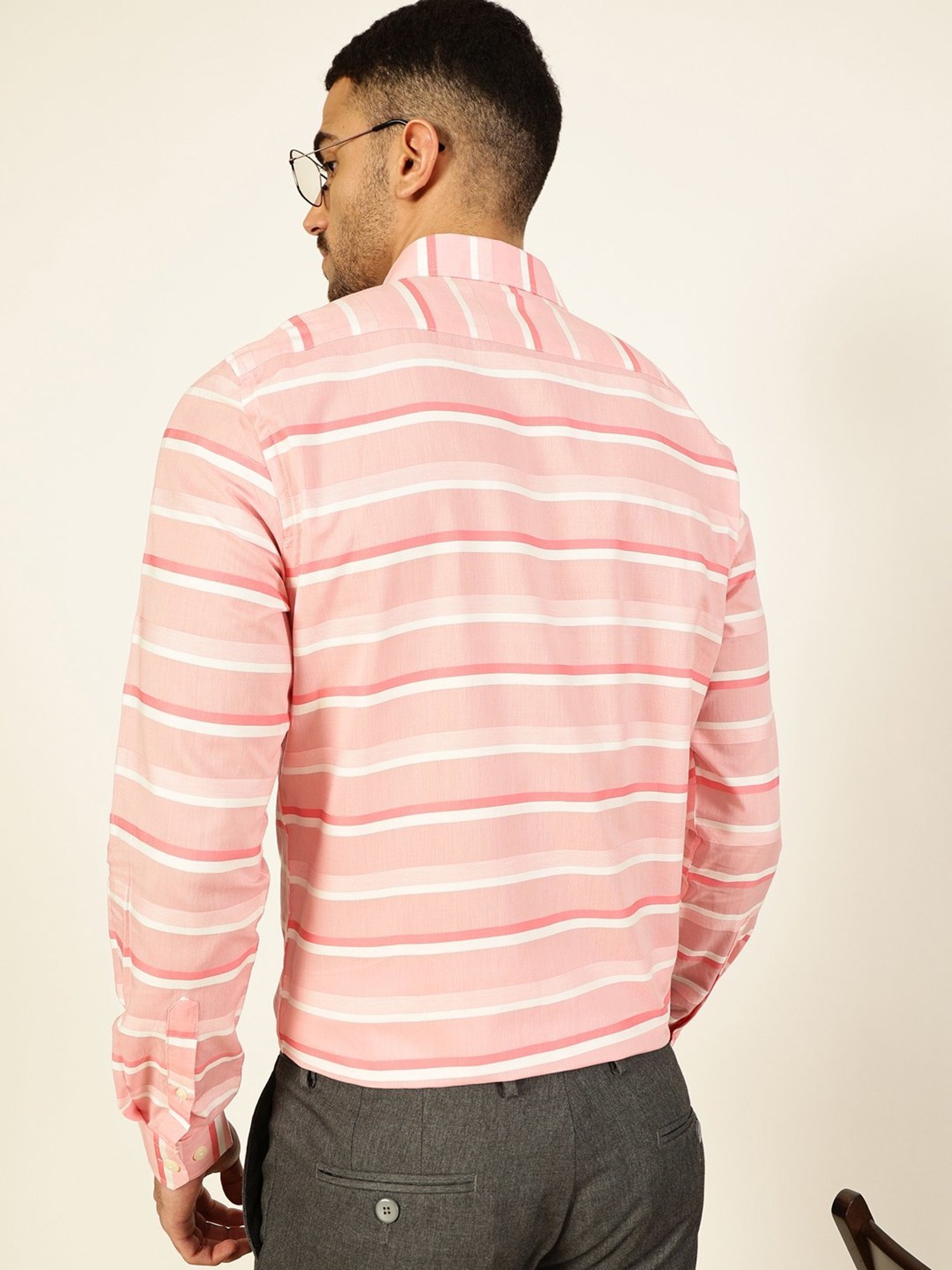 Thomas Scott Medium Pink Cotton Regular Fit Striped Shirt