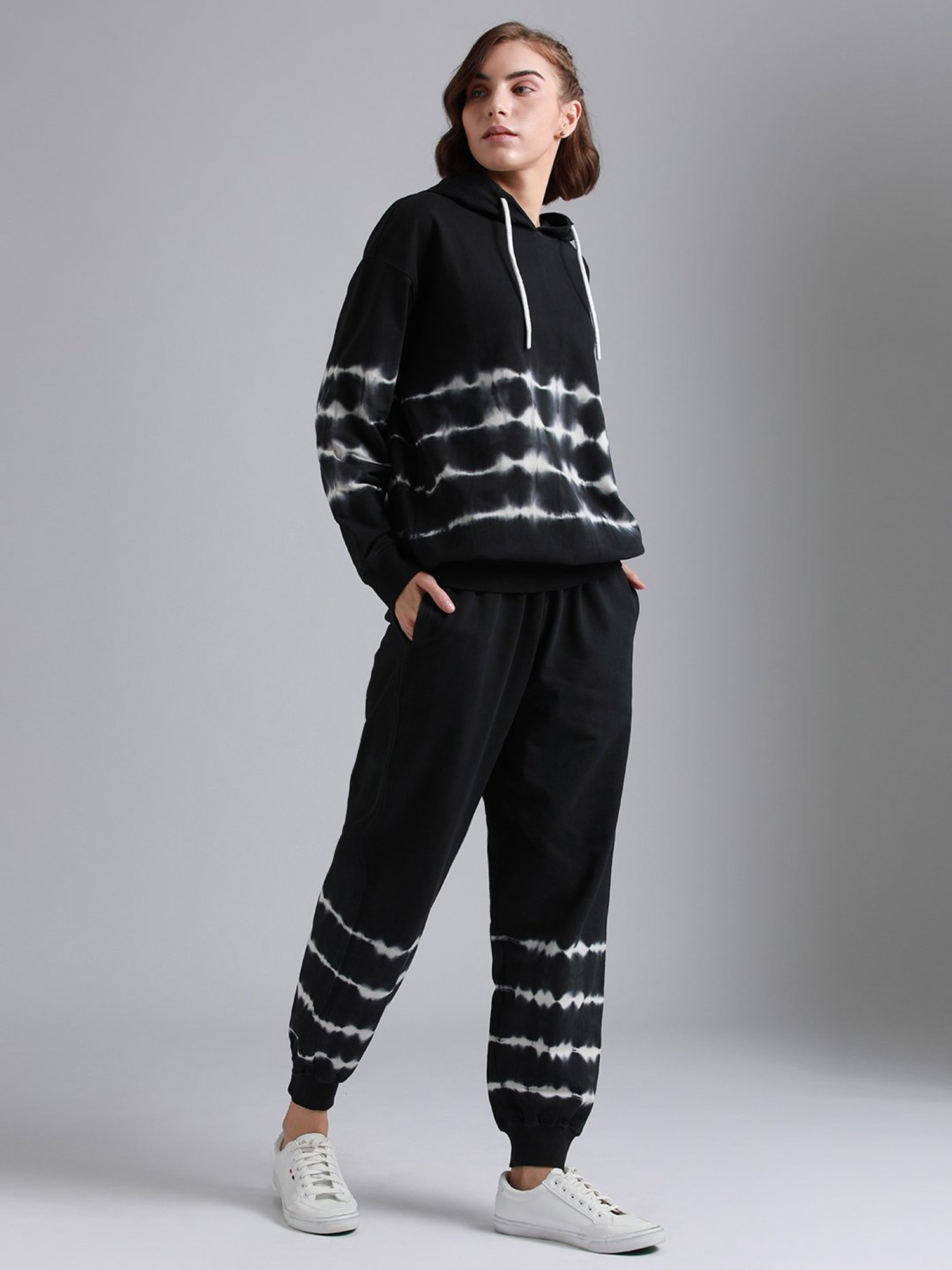 High Star Black & White Cotton Tie- Dye Co-Ord Set