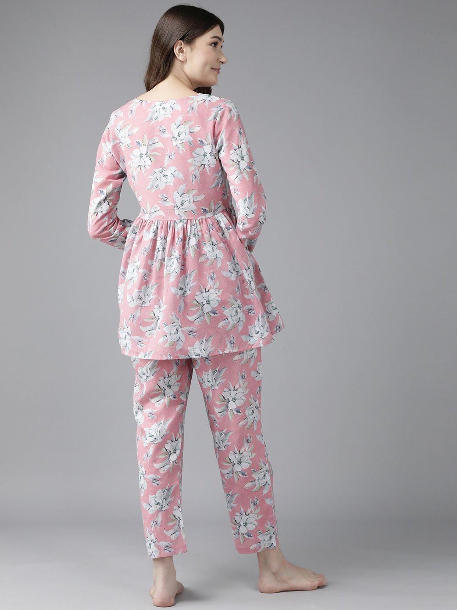 Prakrti Pink Cotton Printed Top Pant Set