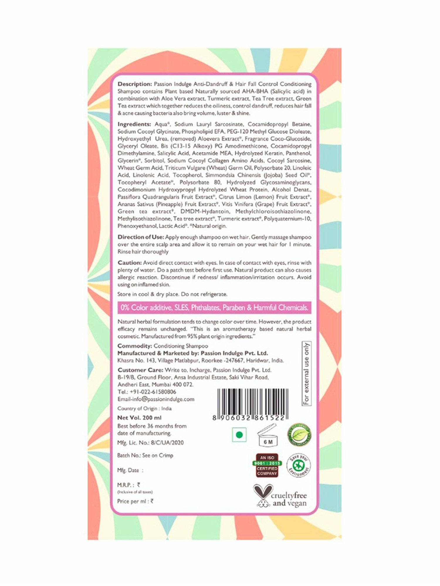 Passion Indulge Pink Mania Anti-Dandruff & Hair Fall Control Self Love Conditioning Shampoo - 200 ml