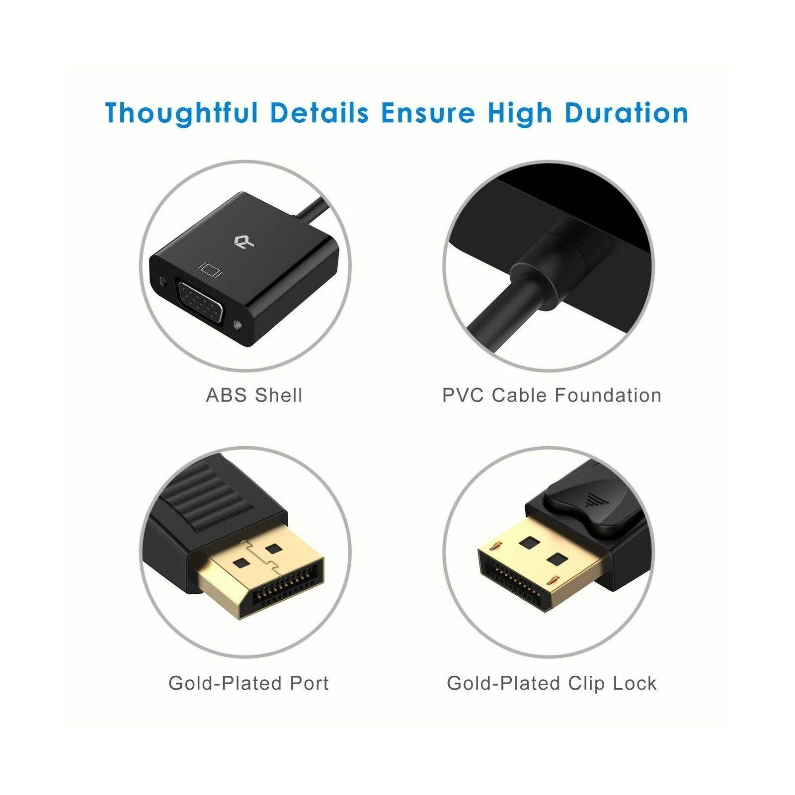 Rankie DisplayPort (DP) to VGA Adapter, Gold Plated Converter, Black