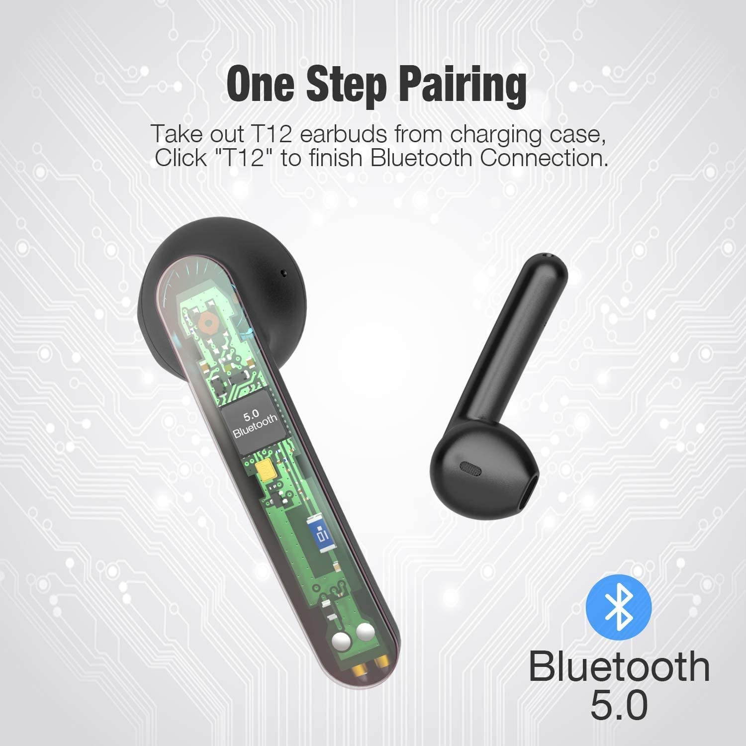 Wireless Earbuds, Bluetooth 5.0 Earbuds in Ear True Wireless Stereo Headphones, 30 Hrs Playtime with Charging Case, Bluetooth Earbuds with Built-in Microphone for Sports and Work - Black