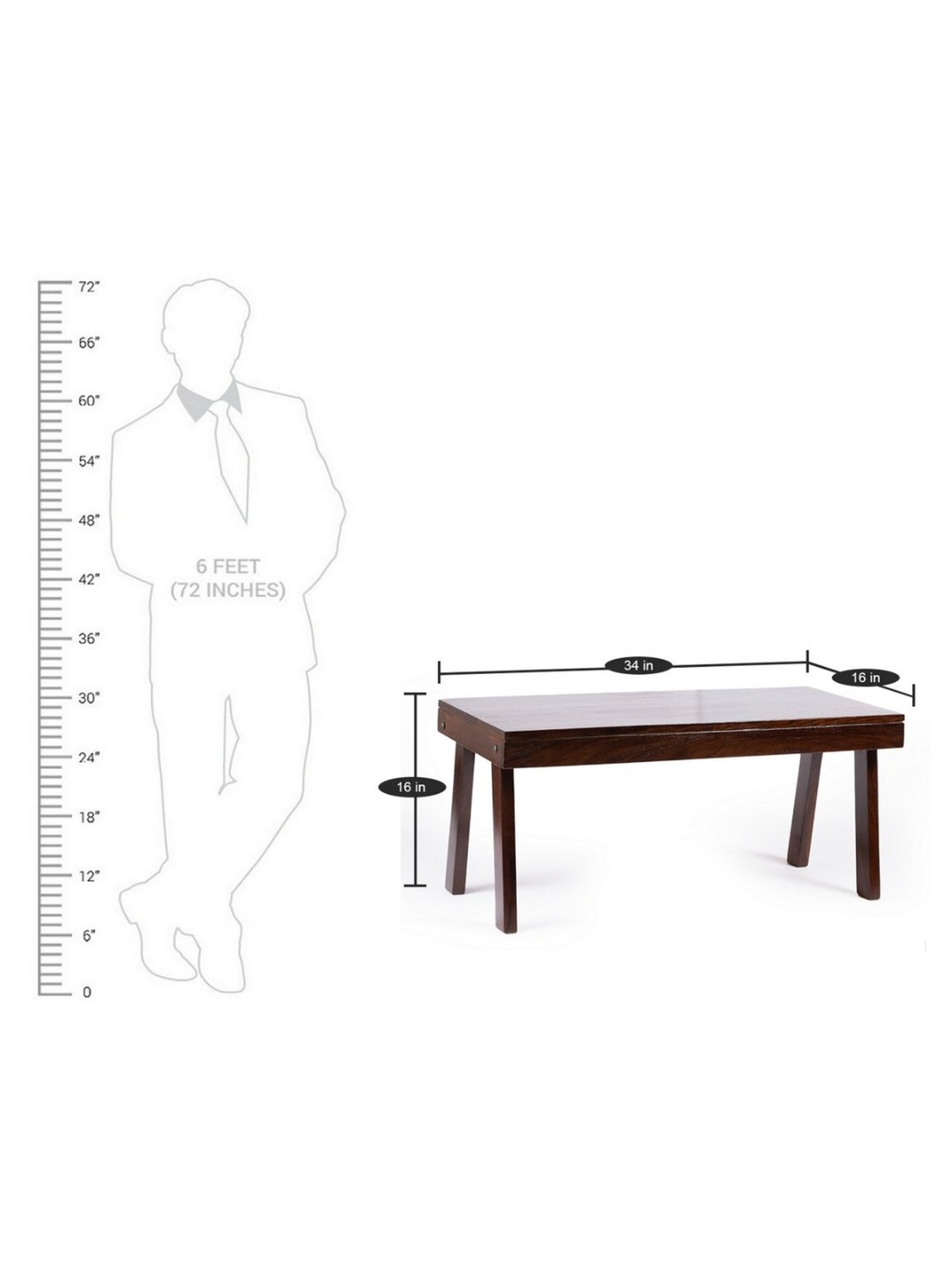 Ikiriya Mayfield Solid Dark Brown Wood Coffee Table Dark Walnut Finish