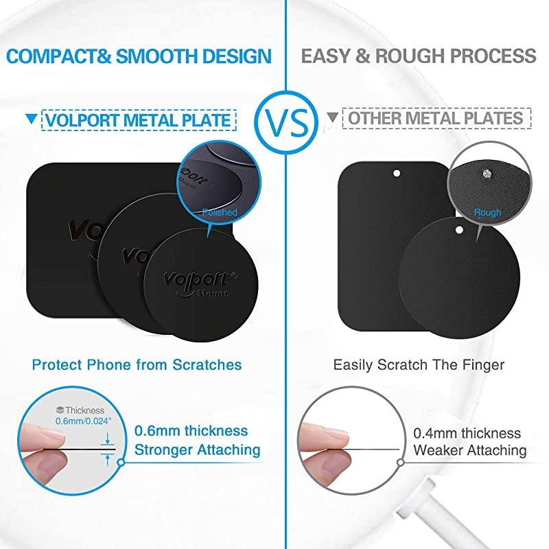 Metal Plate for Phone Magnet, 10 Pack  MagicPlate with 3M Adhesive Replacement for Magnetic Phone Car Mount Holder & Cradle & Stand ( Vent / CD / Windshield / Dashboard ) - Rectangle and Round