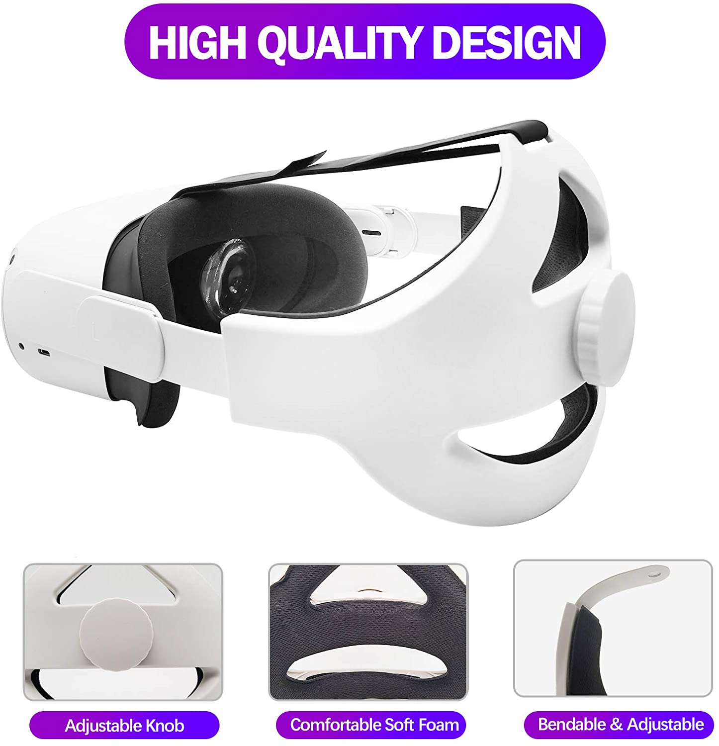 Oculus Quest 2 Elite Strap Adjustable Head Strap with Cushion Replacement Headband Enhanced Support and Reduce Head Pressure in VR , Comfortable Protective Strap for Oculus Quest 2