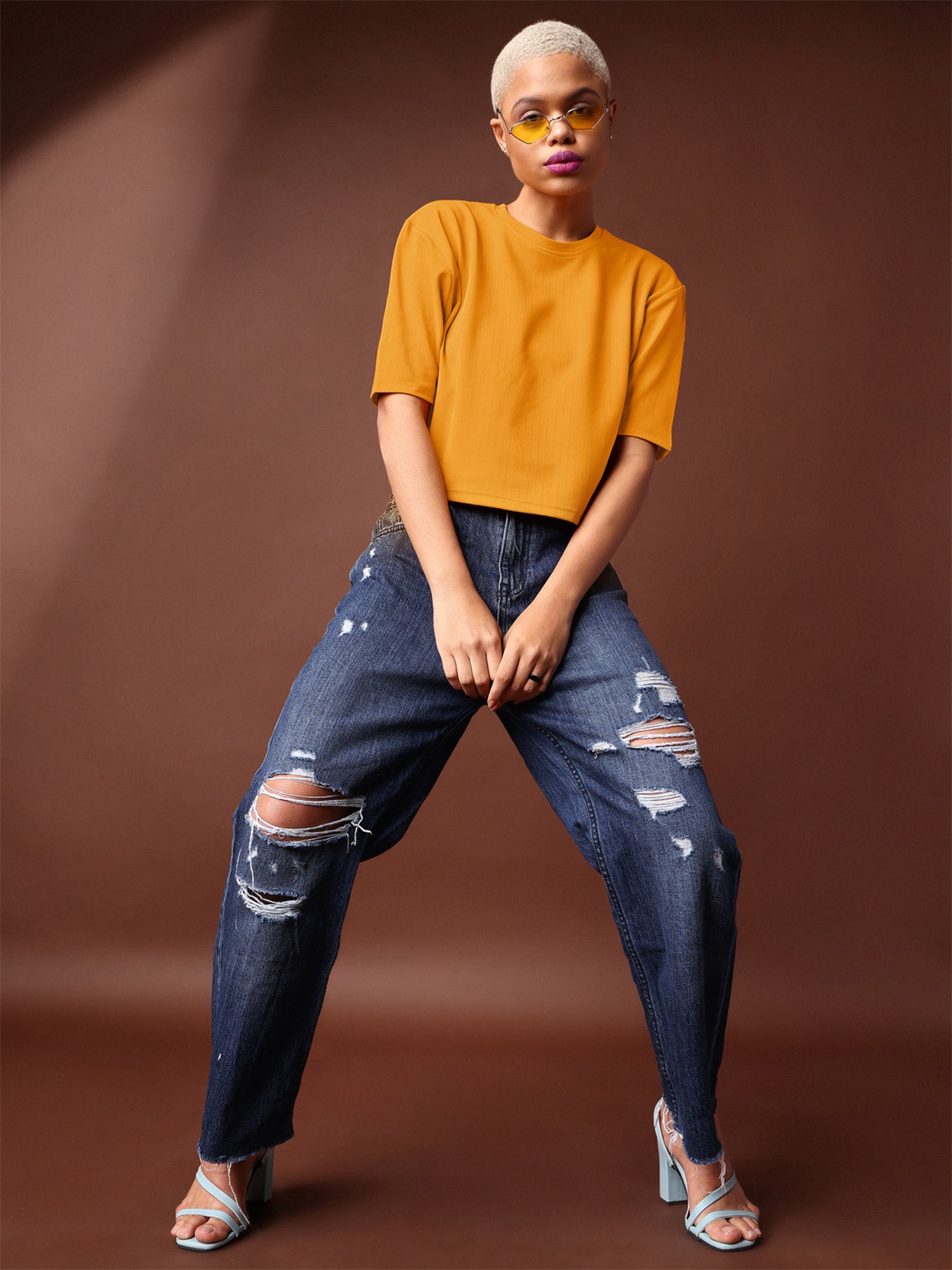 PURVAJA Yellow Regular Fit Crop Top