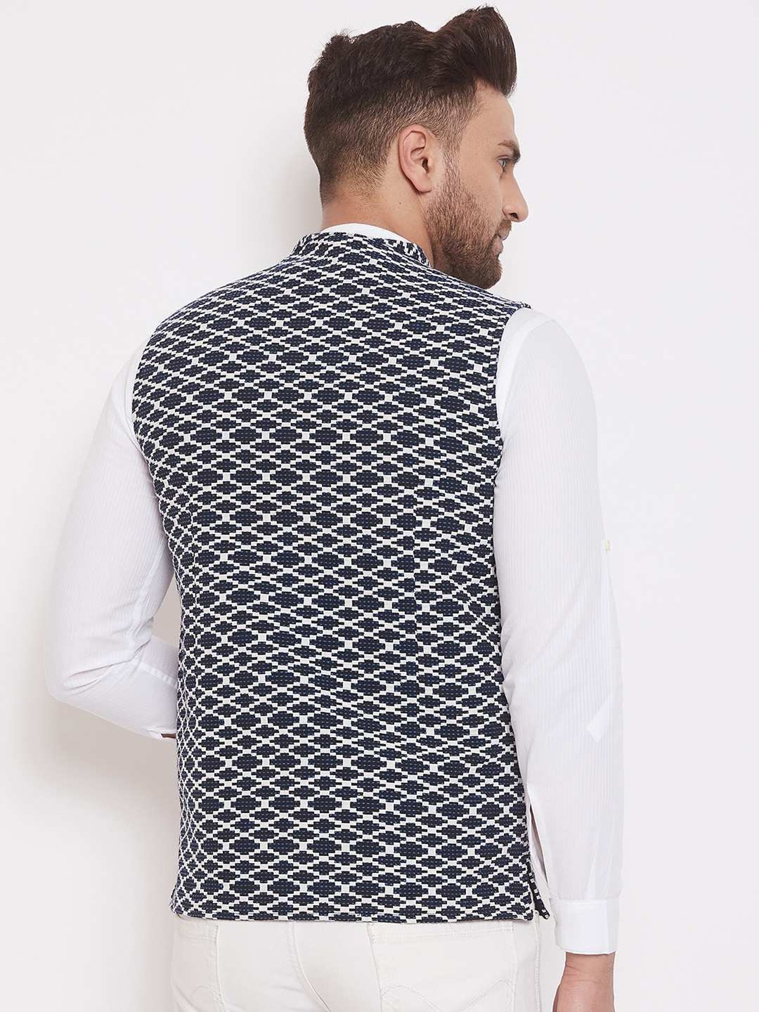 Even Blue Regular Fit Self Pattern Nehru Jacket