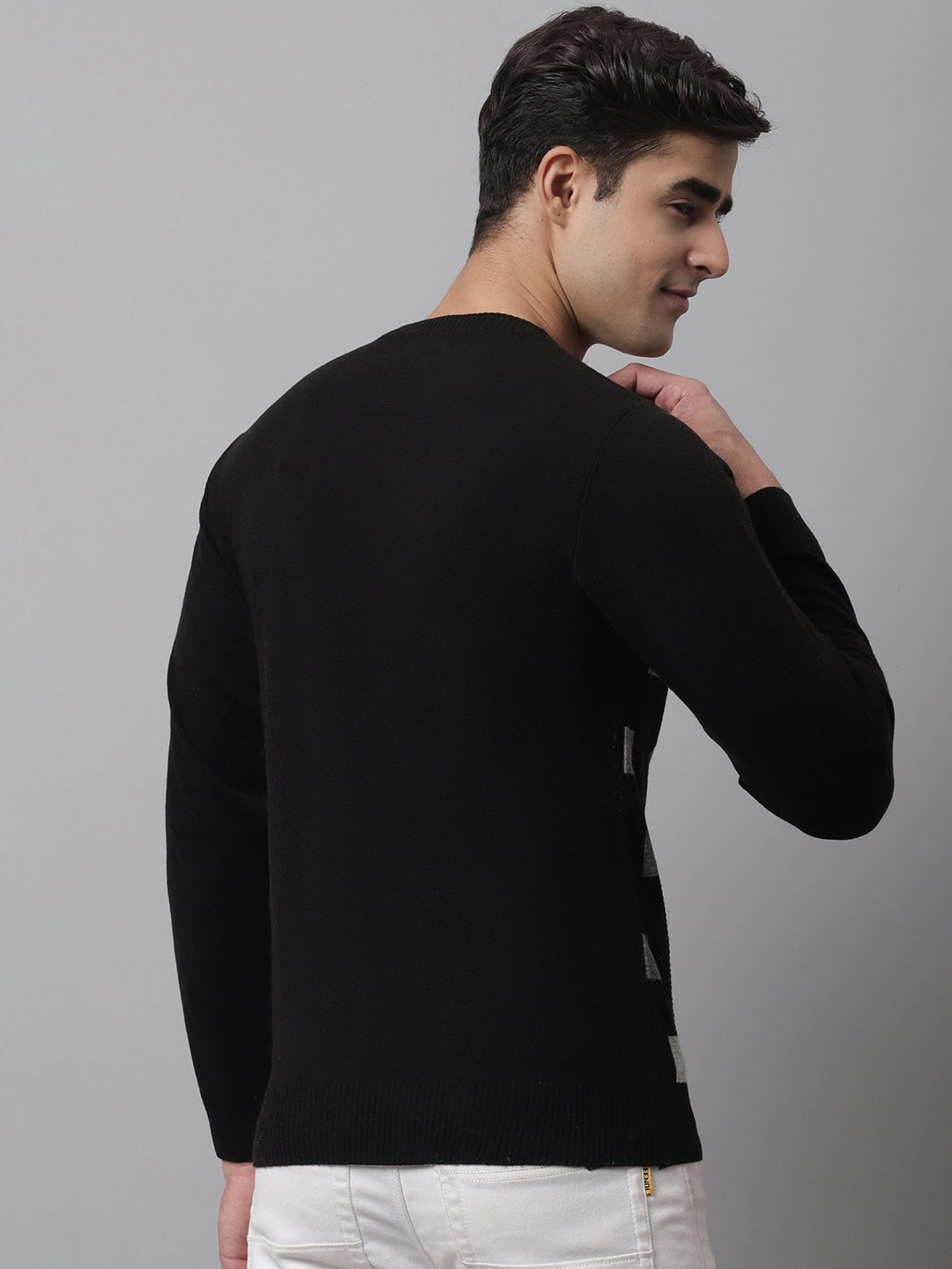 Cantabil Black Regular Fit Geometric Print Sweater