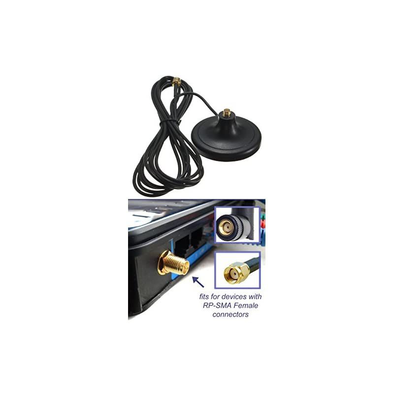 Band Wi-Fi 9dbi Gain Extension Long Range Omni Directional 2.4/5Ghz 802.11a/b/g/n/ac Antenna with RP-SMA Male Connector on Magnetic Base with 1.65 ft/19.5 inches/50cm RG174 Coaxial Low Loss Cable