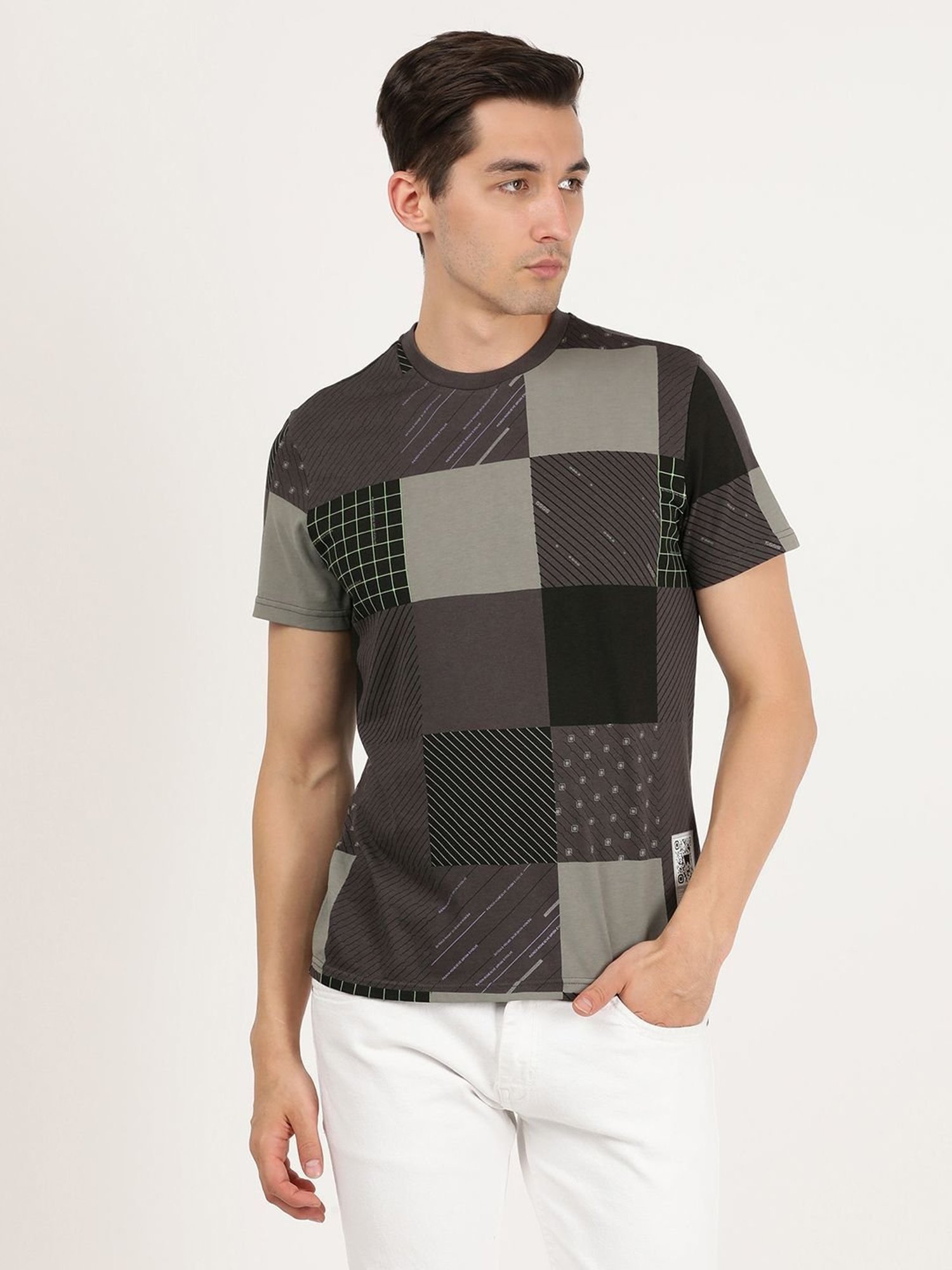 Wrangler Grey Cotton Regular Fit Printed T-Shirt