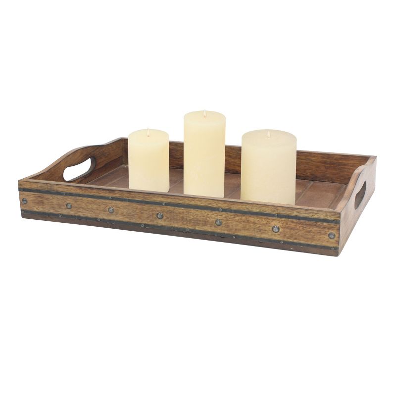 17.7" x 12.1" Rectangular Wooden Tray with Metal Rivets Brown - Stonebriar