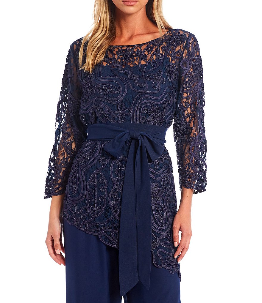 Alex Evenings Illusion Sleeve Embroidered V-Neck A-Line Midi Dress