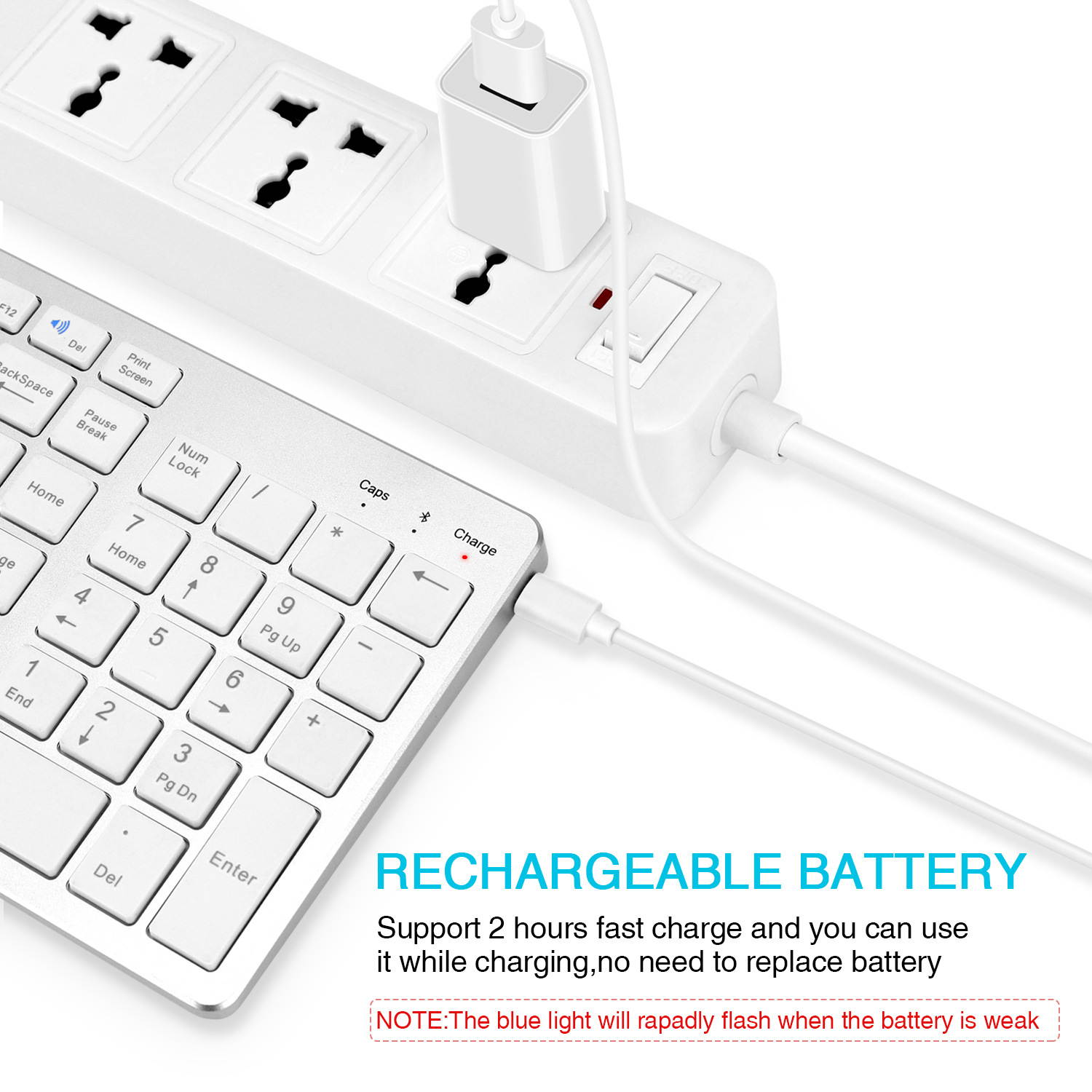 Rechargeable Bluetooth Keyboard Wireless Full Size Keypad with Number Pad for Laptop/Desktop support Win/IOS/Android