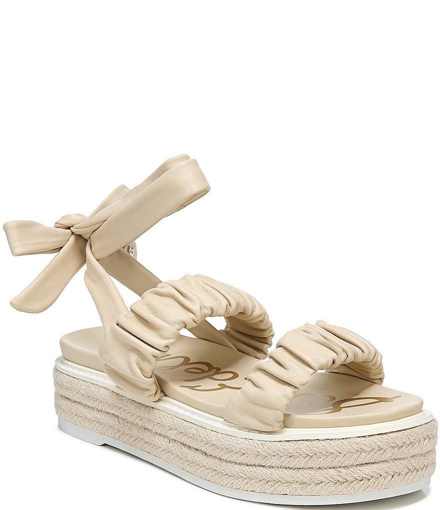 Sam Edelman Kerin Ruched Leather Espadrille Platform Sandals