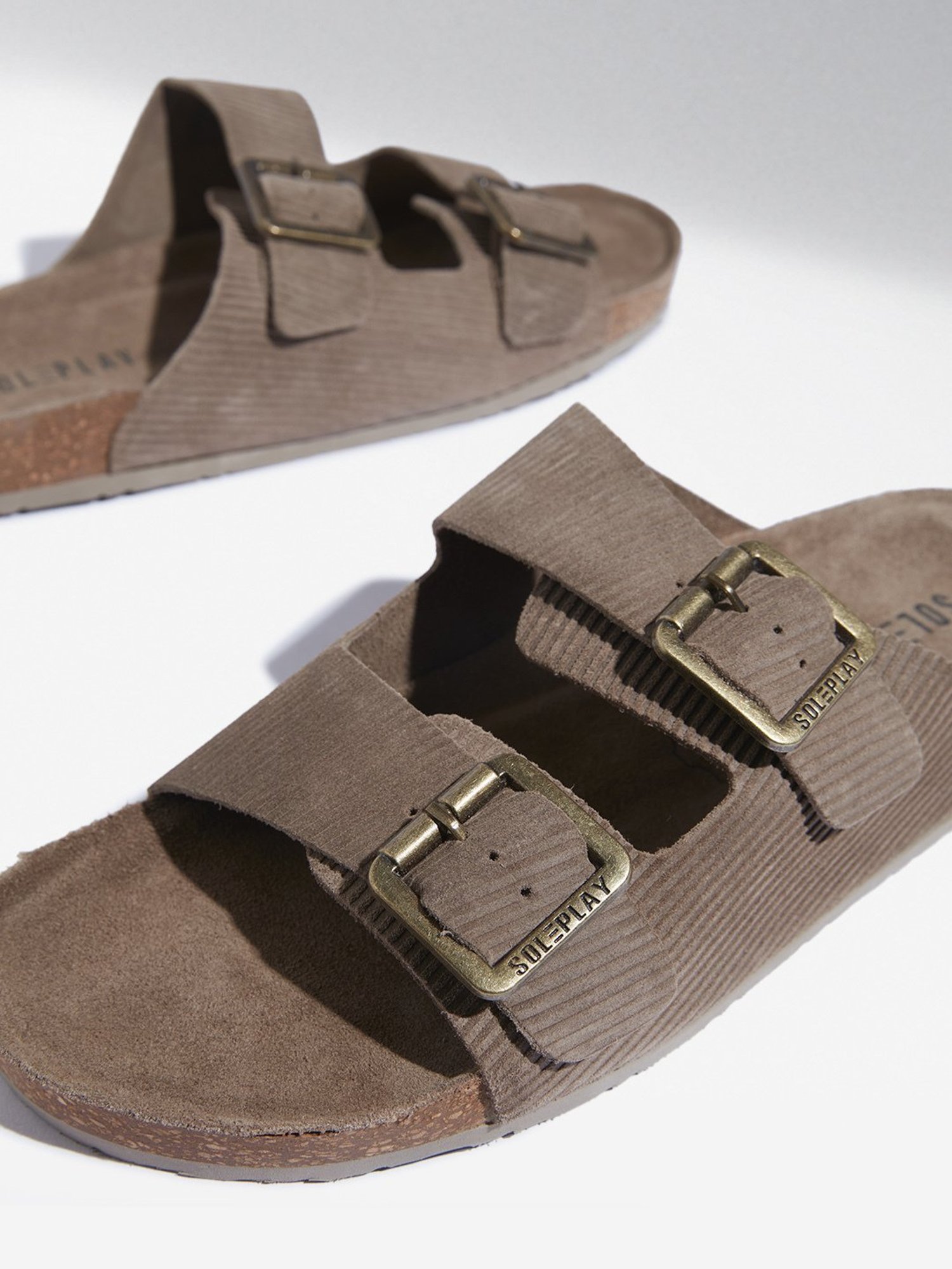 SOLEPLAY by Westside Taupe Dual Strap Leather Sandals