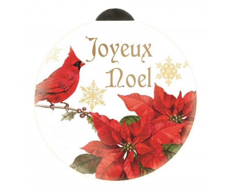 NeQwa 2.5" "Joyeux Noel" Hand-Painted Blown Glass Christmas Ornament - White/Red