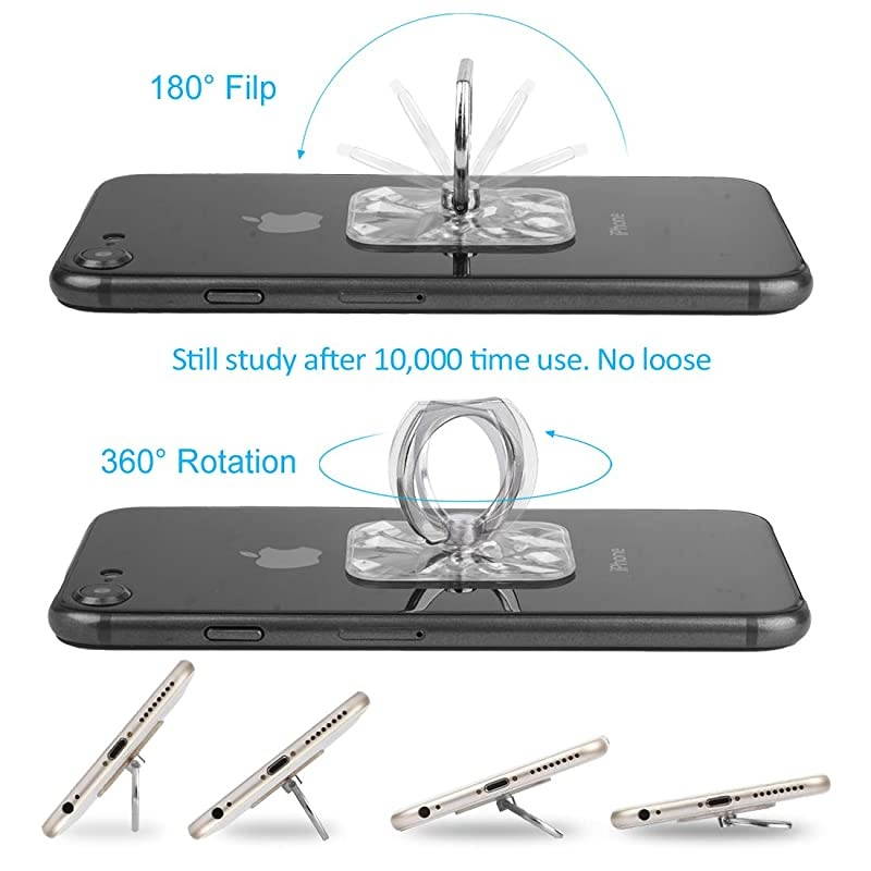 Ring Transparent Cell Ring Holder 360&deg; Rotation Ring for 3D Textured Finger Ring Stand Holder Kickstand Compatible Most Smartphones Set of 5