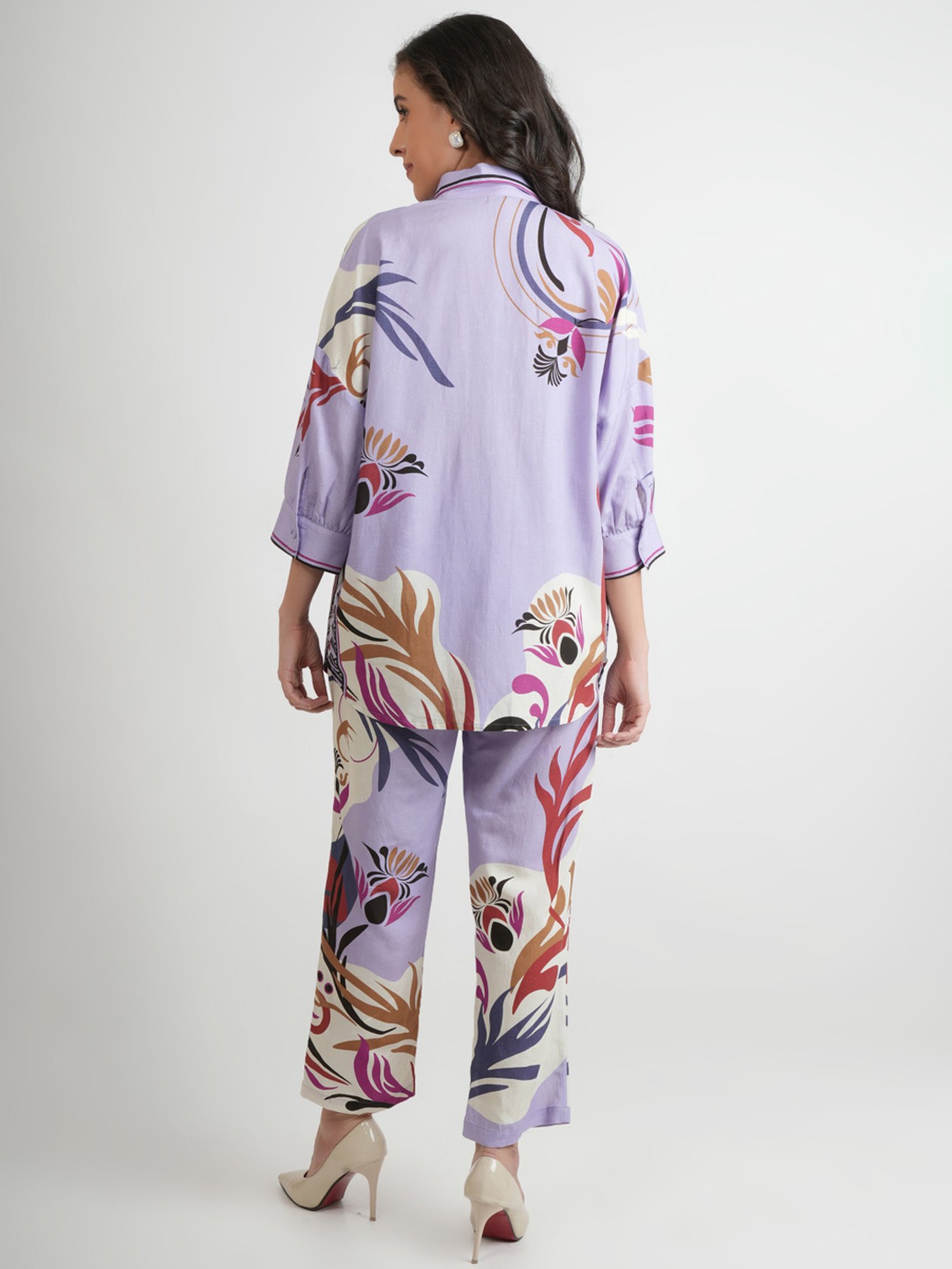 Zolo Label Lilac Floral Print Shirt Pant Set