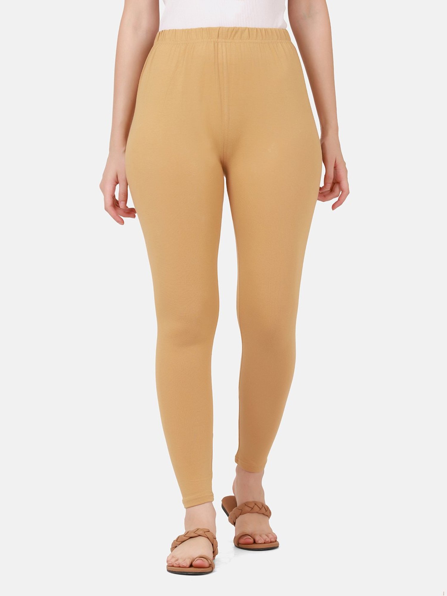 BUYNEWTREND Grey & Beige Cotton Leggings - Pack Of 3