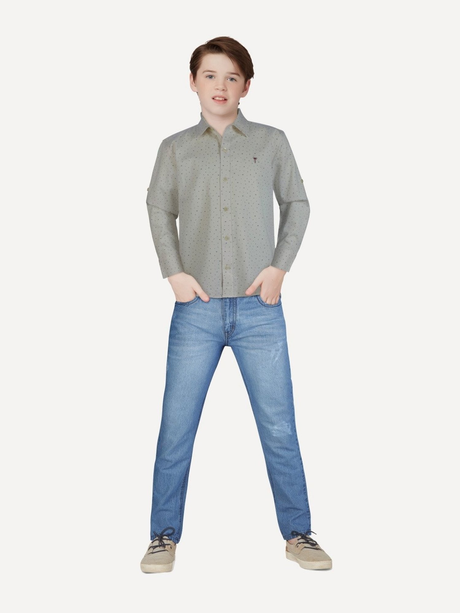 Palm Tree Kids White Cotton Printed Full Sleeves Shirt