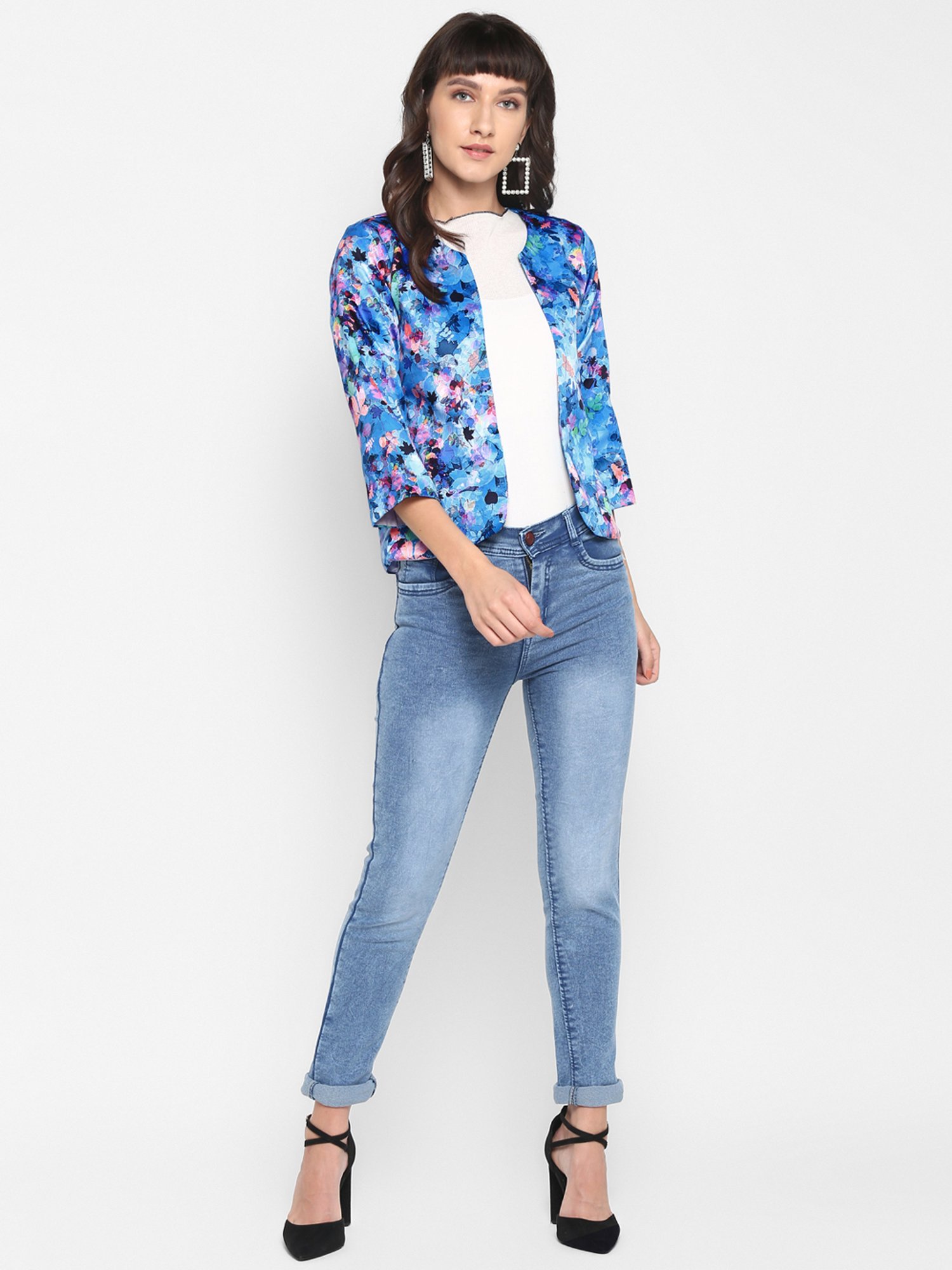 Hangup Blue Printed Shrug