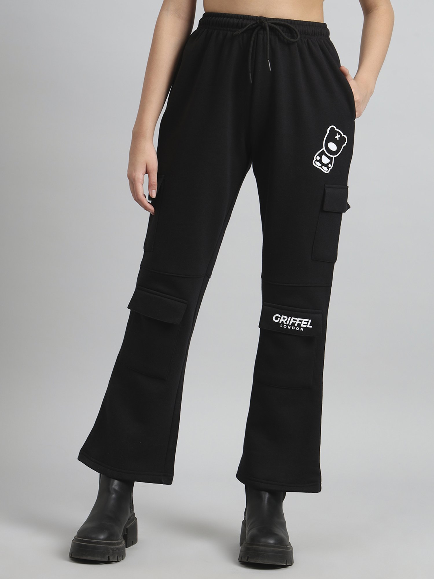 GRIFFEL Black Printed Sweatshirt Track Pants Set