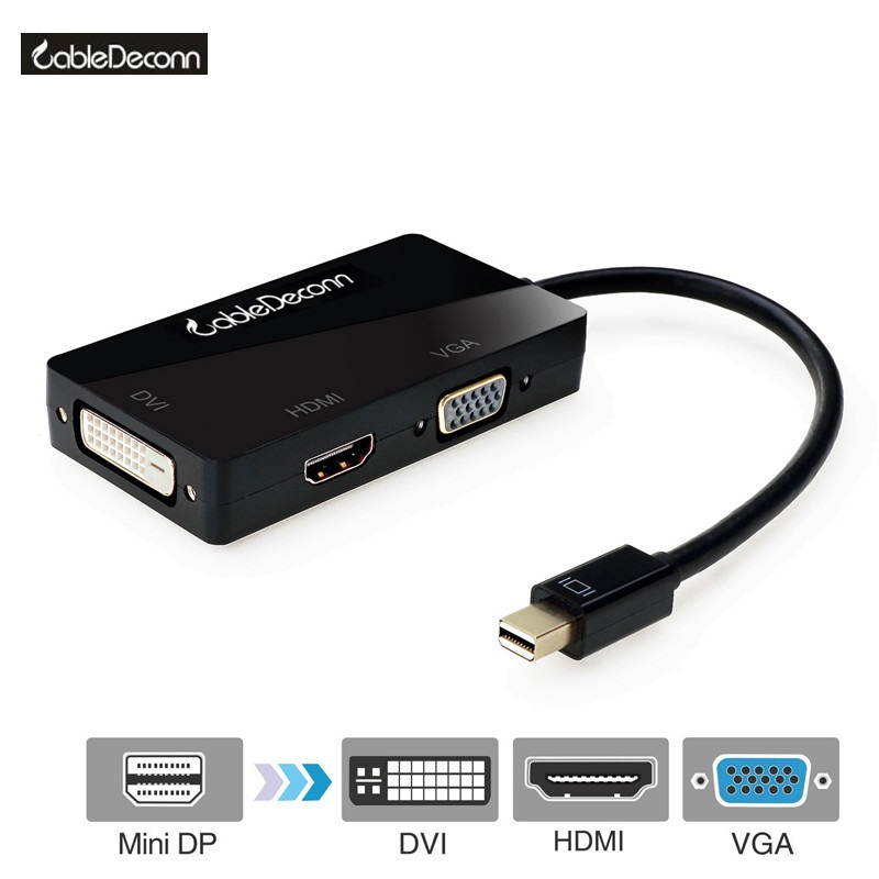 CableDeconn mini displayport splitter Thunderbolt hub to hdmi vga dvi adapter Converter 3in1 Cable for Apple MacBook Air Pro dell surface