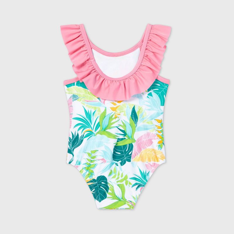 Toddler Girls' Floral Print One Piece Swimsuit - Cat & Jack™ White/Pink 2T