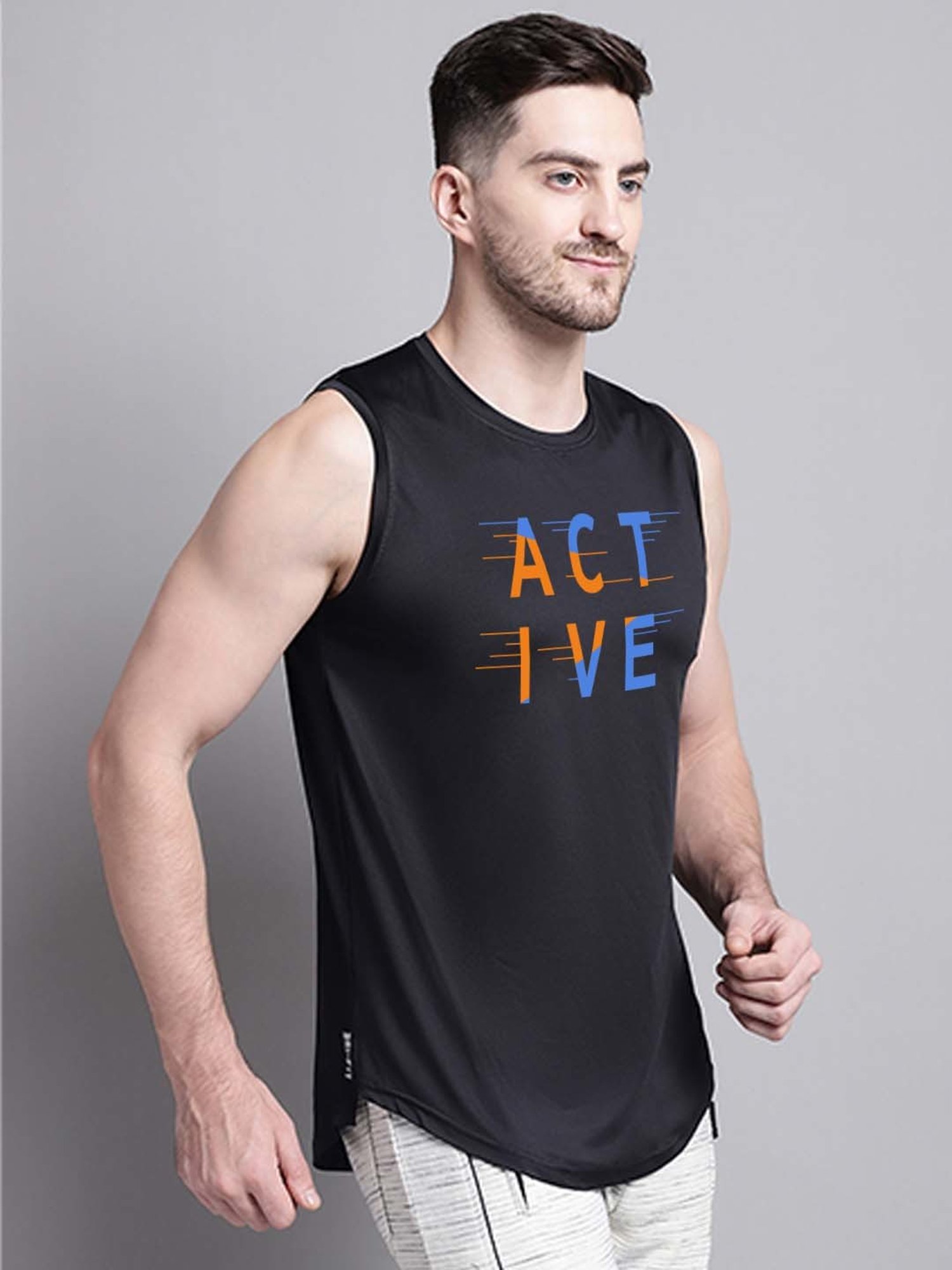 Friskers Black Regular Fit Graphic Sports T-Shirt