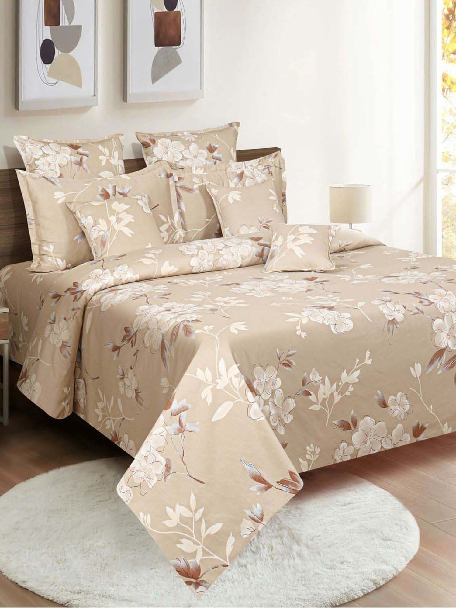 Swayam Brown Cotton 300 TC Double Size Bedsheet With Pillow Covers