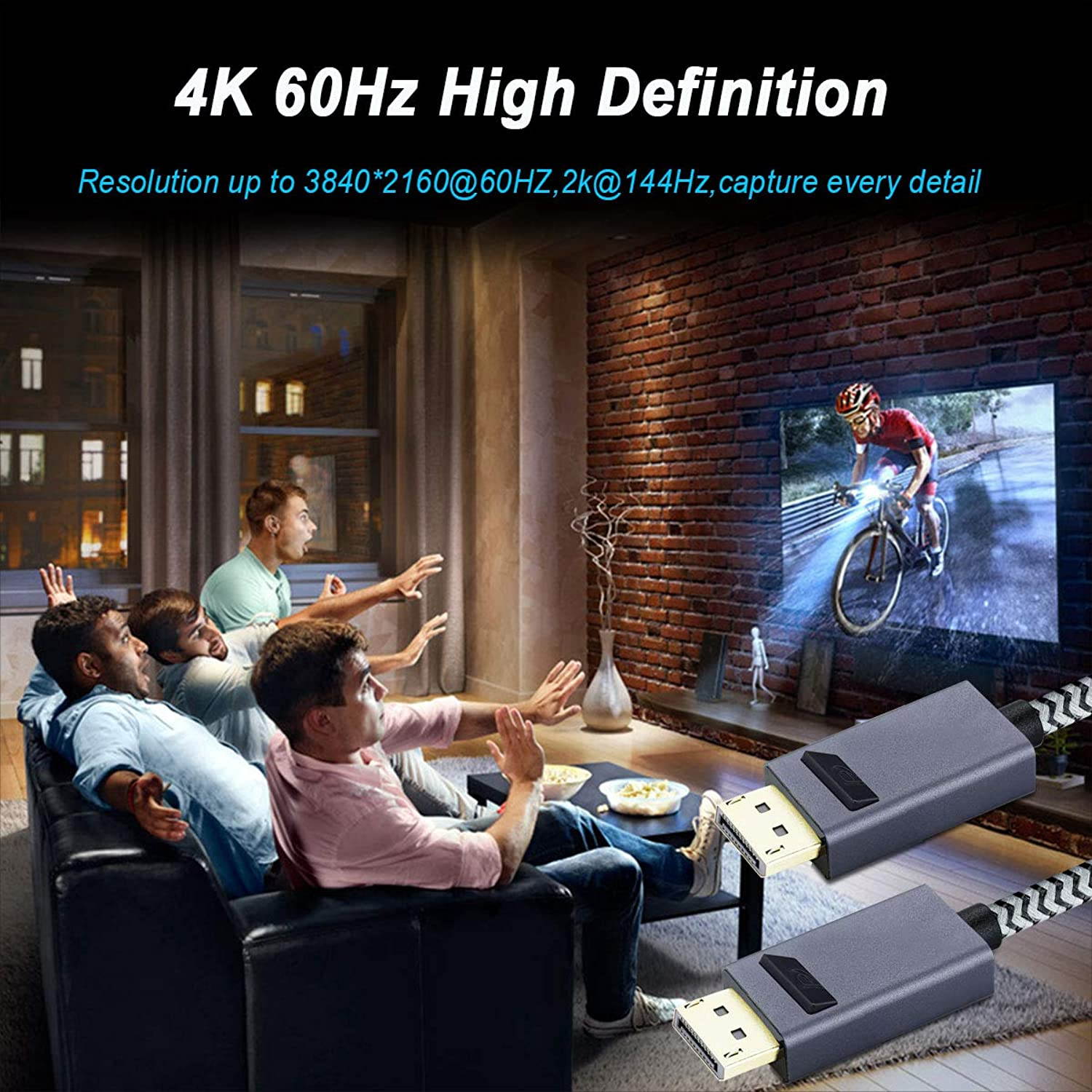 DisplayPort to DisplayPort Cable, Benfei 6 Feet DP to DP Cable with Gold-Plated Cord, Nylon Braided, Supports 4K@60Hz, 2K@144Hz Compatible for Lenovo, Dell, HP, ASUS and More