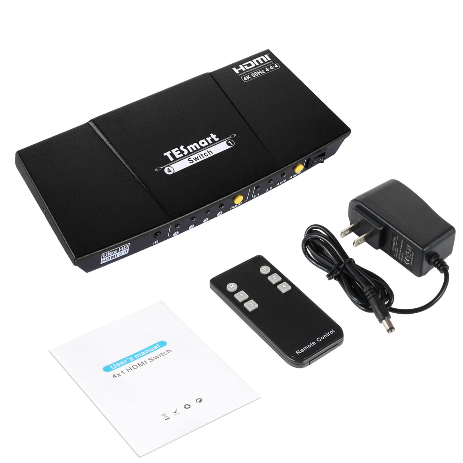 TESmart 4x1 HDMI Switch Ultra HD supports 4K@60Hz 4: 4: 4, 4-port HDMI switch 3DTV pass-through, Support S/PDIF and L/R audio out and IR remote control, For Xbox 360/One, PS4/PS3
