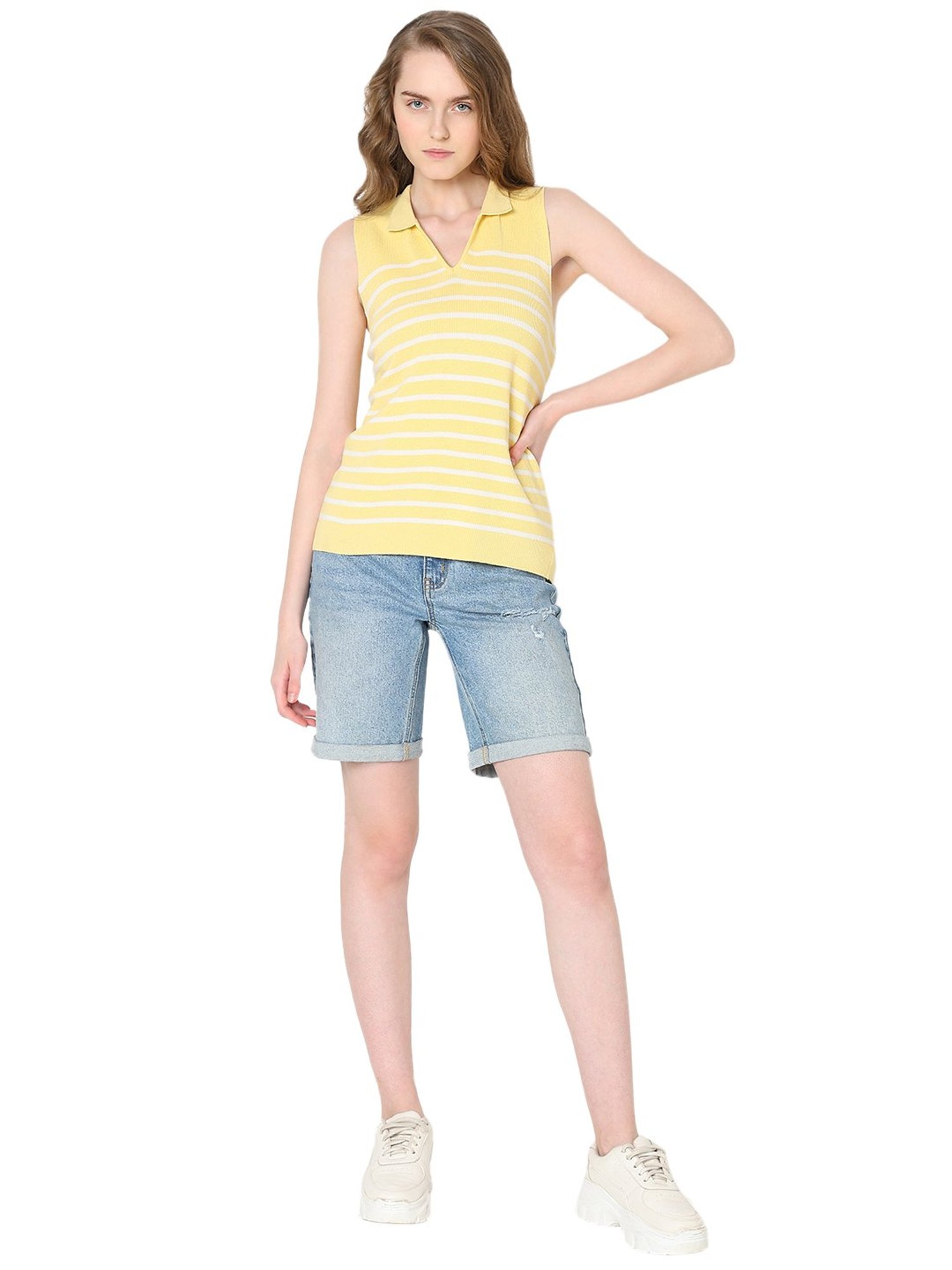 Vero Moda Yellow & White Striped Top