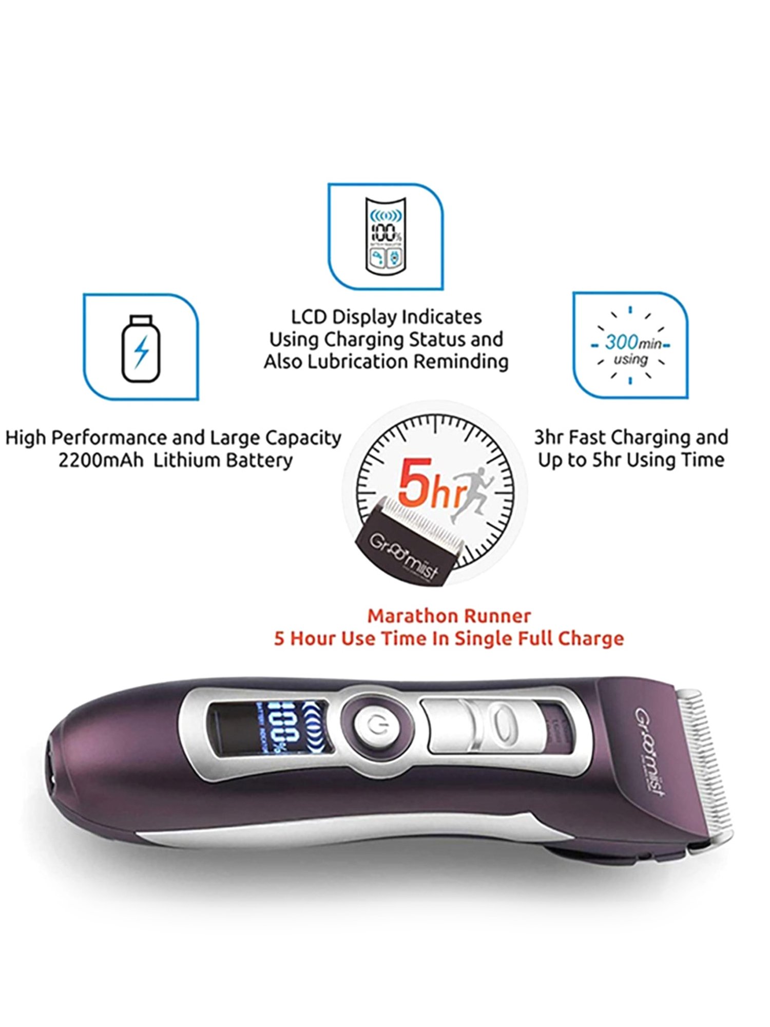 Groomiist PT-222 Platinum Series Cordless Beard Trimmer - 300 Min Runtime (Brown and Ivory)