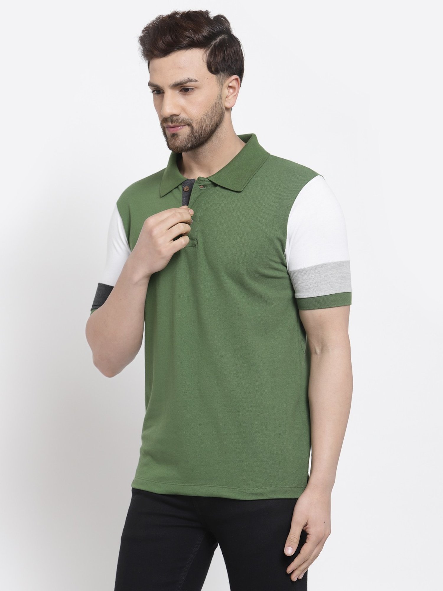 Kalt Multicolor Cotton Regular Fit Colour Block Polo T-Shirt