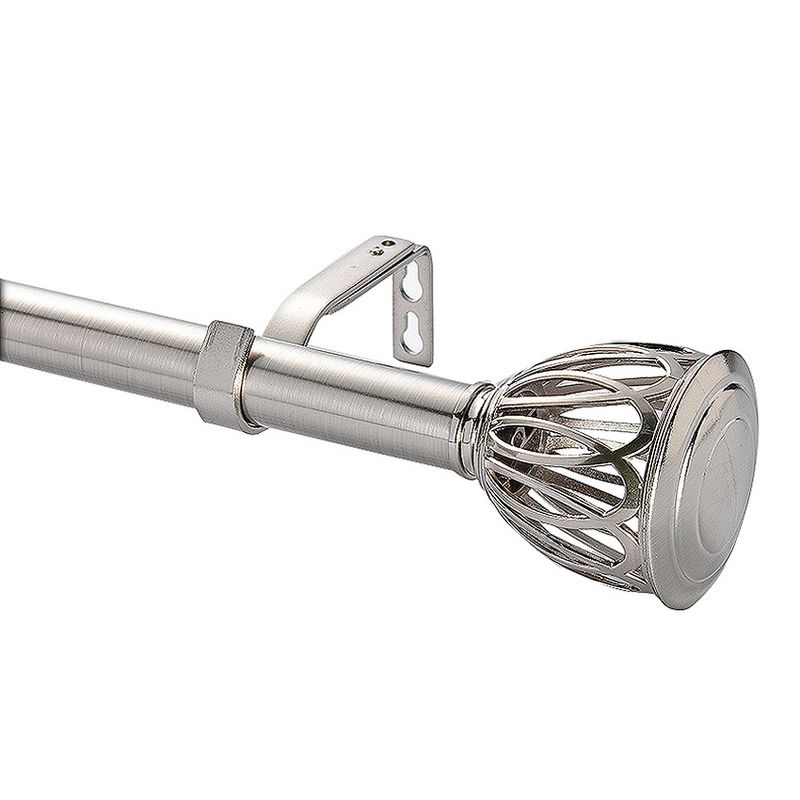 36"-72" Drapery Single Rod Set Finials Traditional Brushed Nickel Cage - Lumi