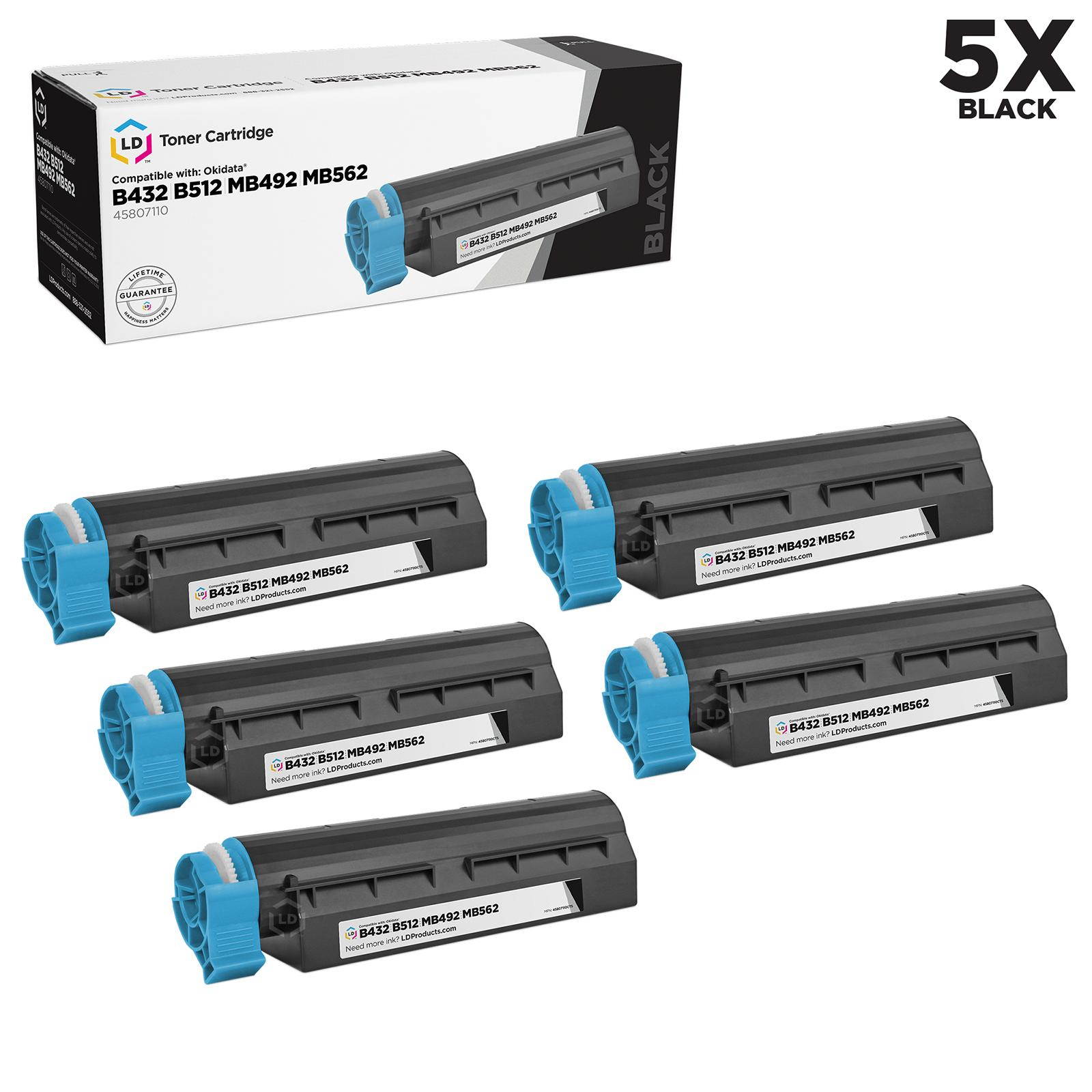 LD Compatible Toner Cartridge Replacement for Okidata 45807110 (Black, 5-Pack)