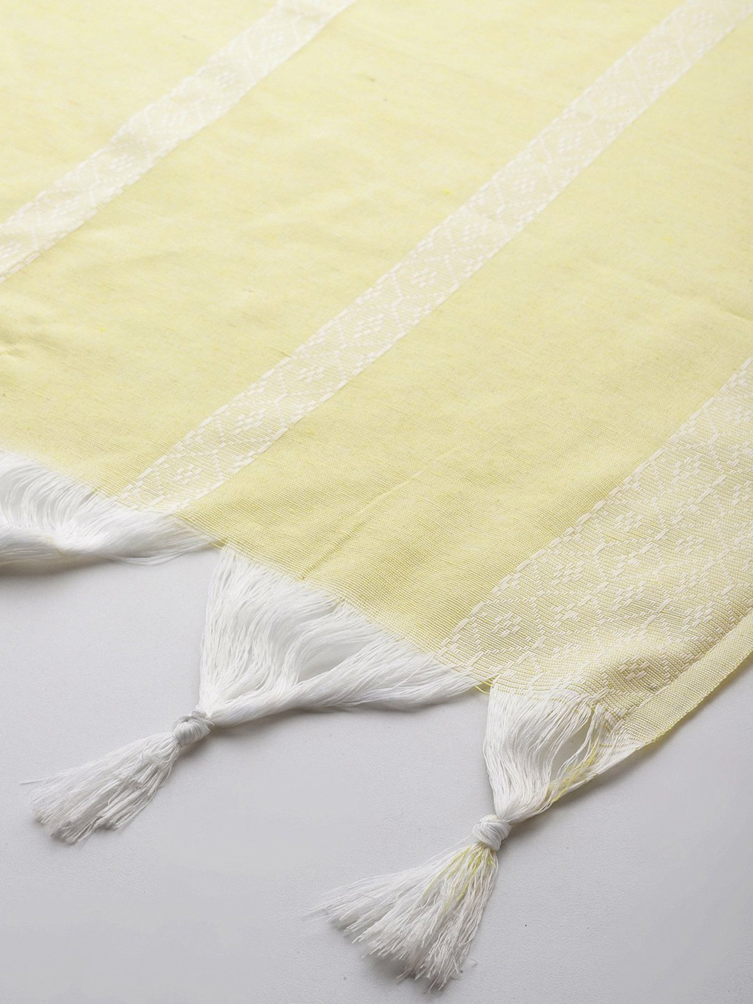 One Femme Yellow Cotton Striped Dupatta